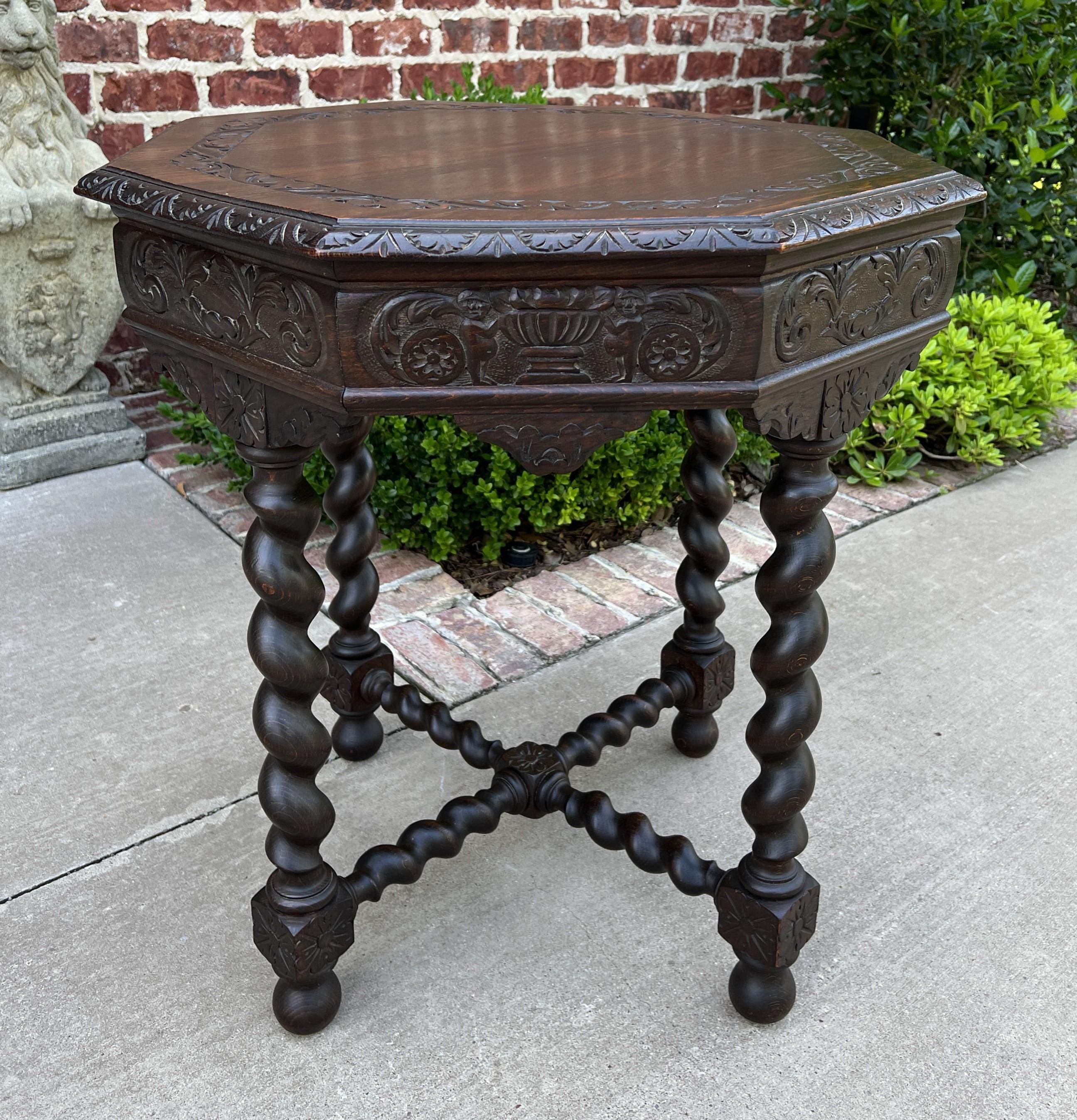 Antique French Table Barley Twist Octagonal Renaissance Revival Oak Carved 19thc For Sale 7