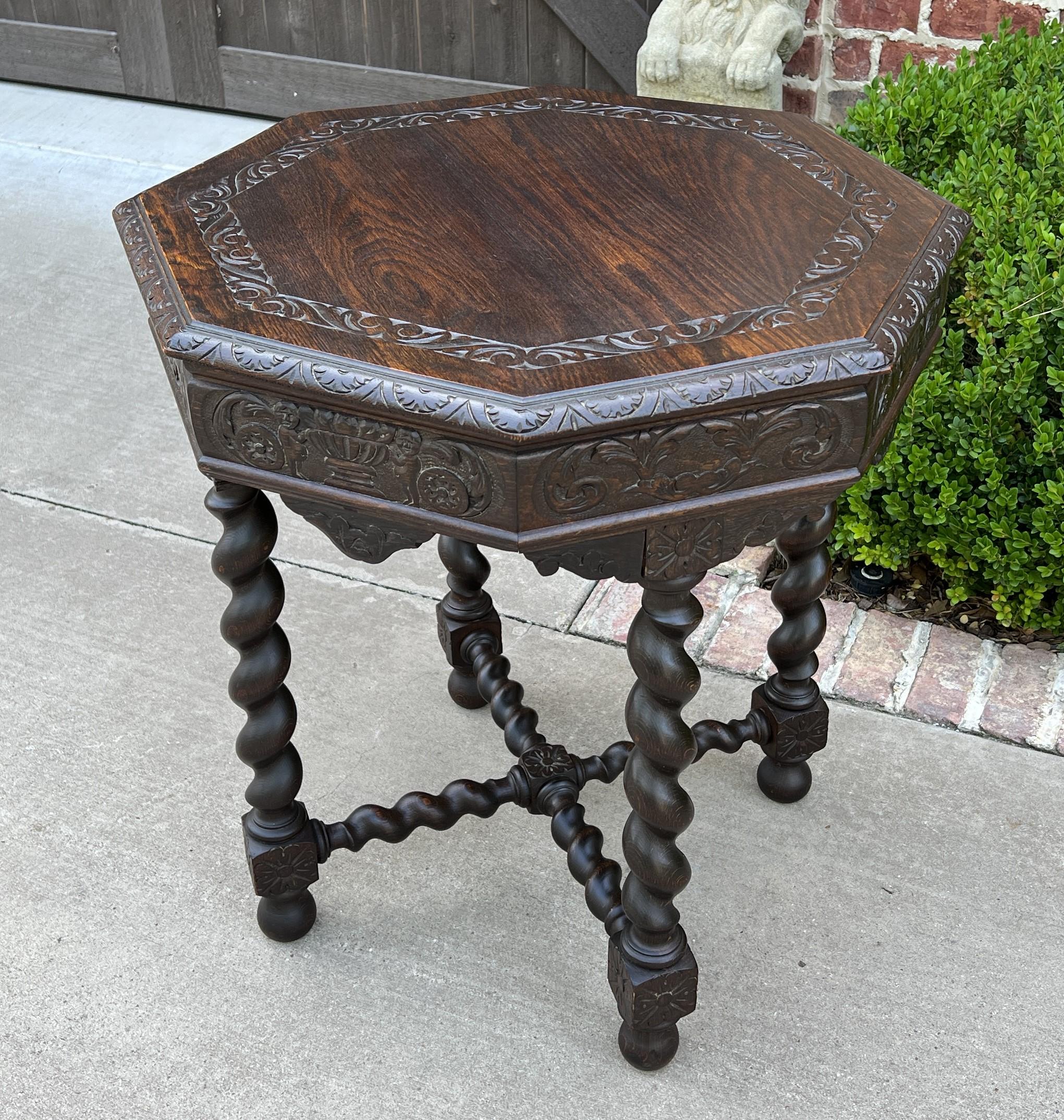 Antique French Table Barley Twist Octagonal Renaissance Revival Oak Carved 19thc For Sale 9