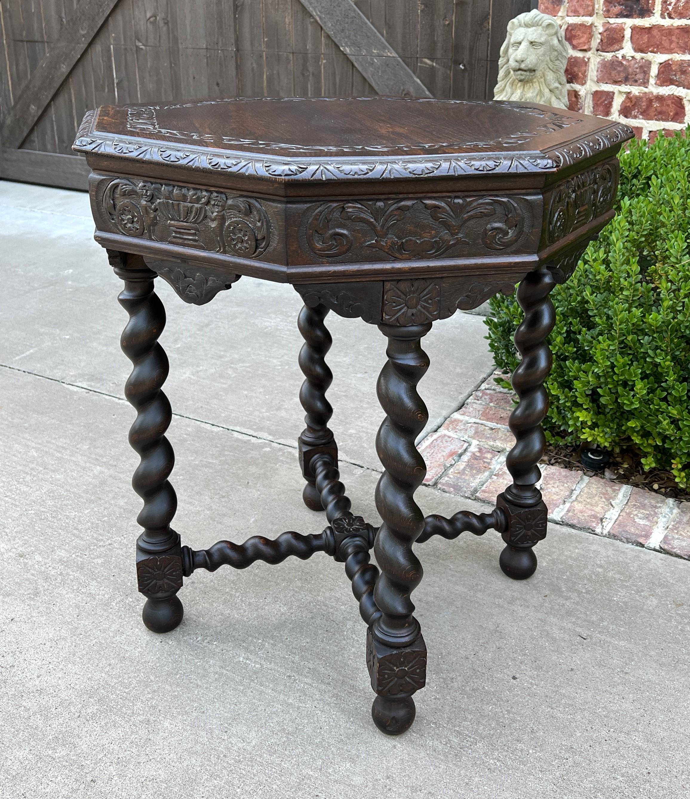 Antique French Table Barley Twist Octagonal Renaissance Revival Oak Carved 19thc For Sale 11
