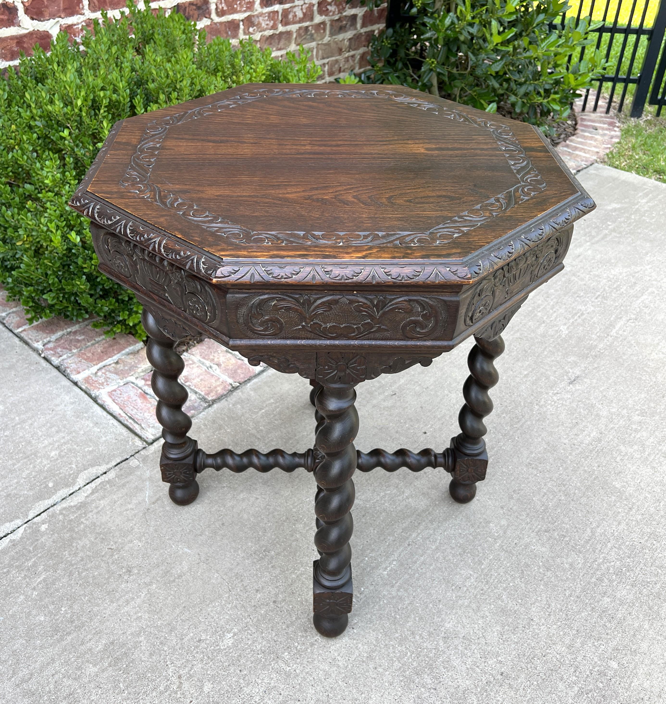 Antique French Table Barley Twist Octagonal Renaissance Revival Oak Carved 19thc For Sale 12