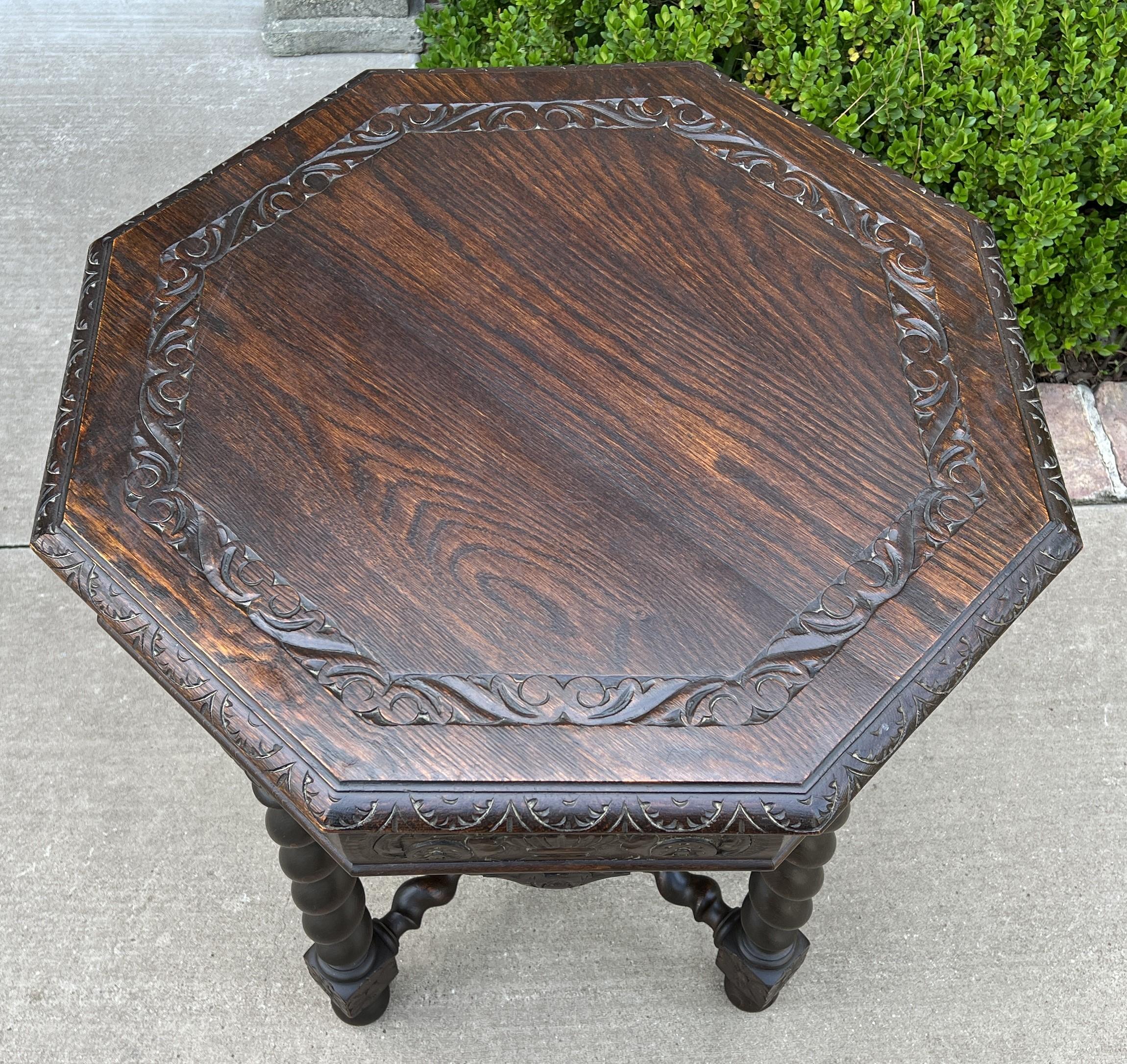 Antique French Table Barley Twist Octagonal Renaissance Revival Oak Carved 19thc For Sale 13