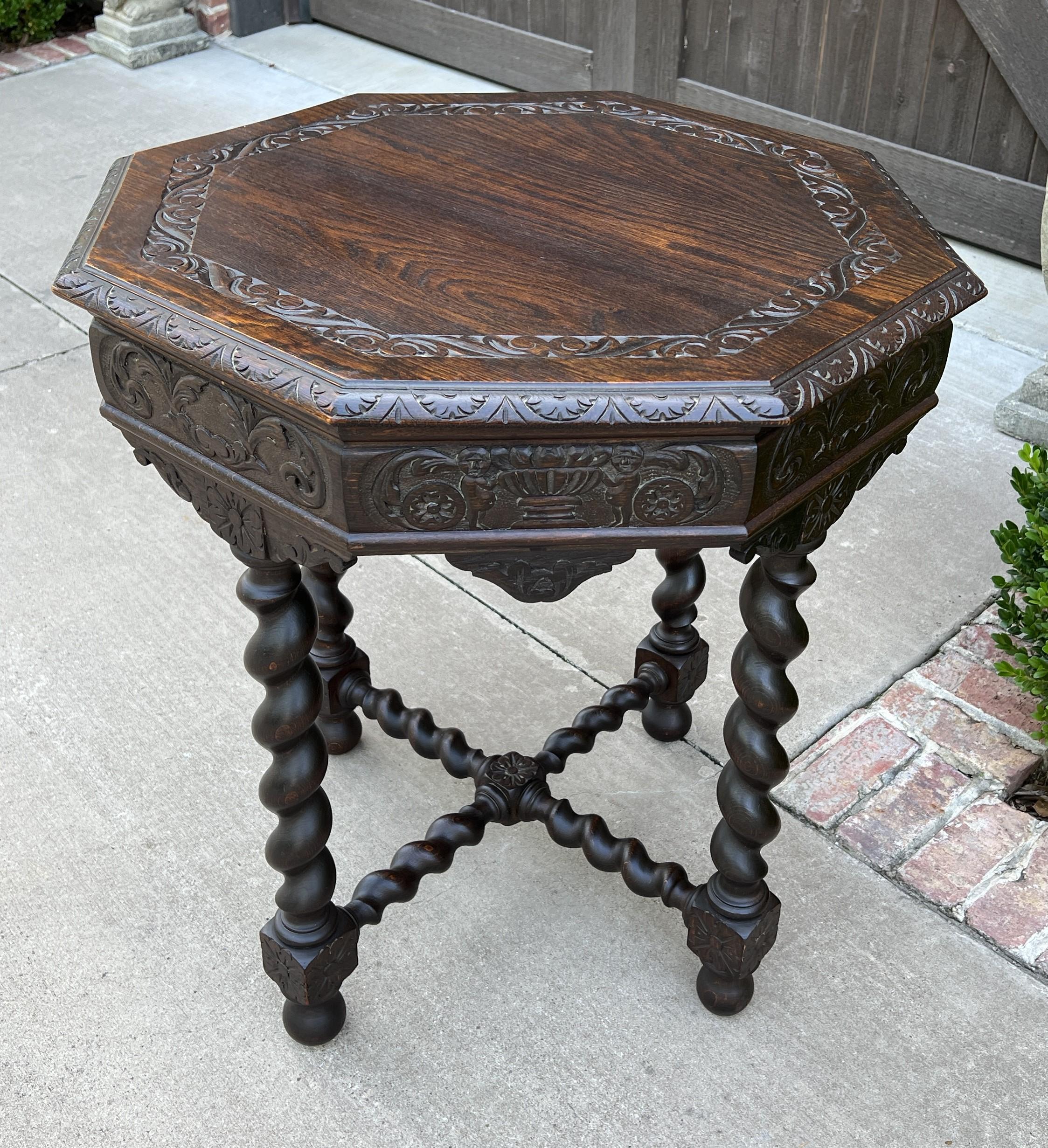 Antique French Table Barley Twist Octagonal Renaissance Revival Oak Carved 19thc For Sale 3