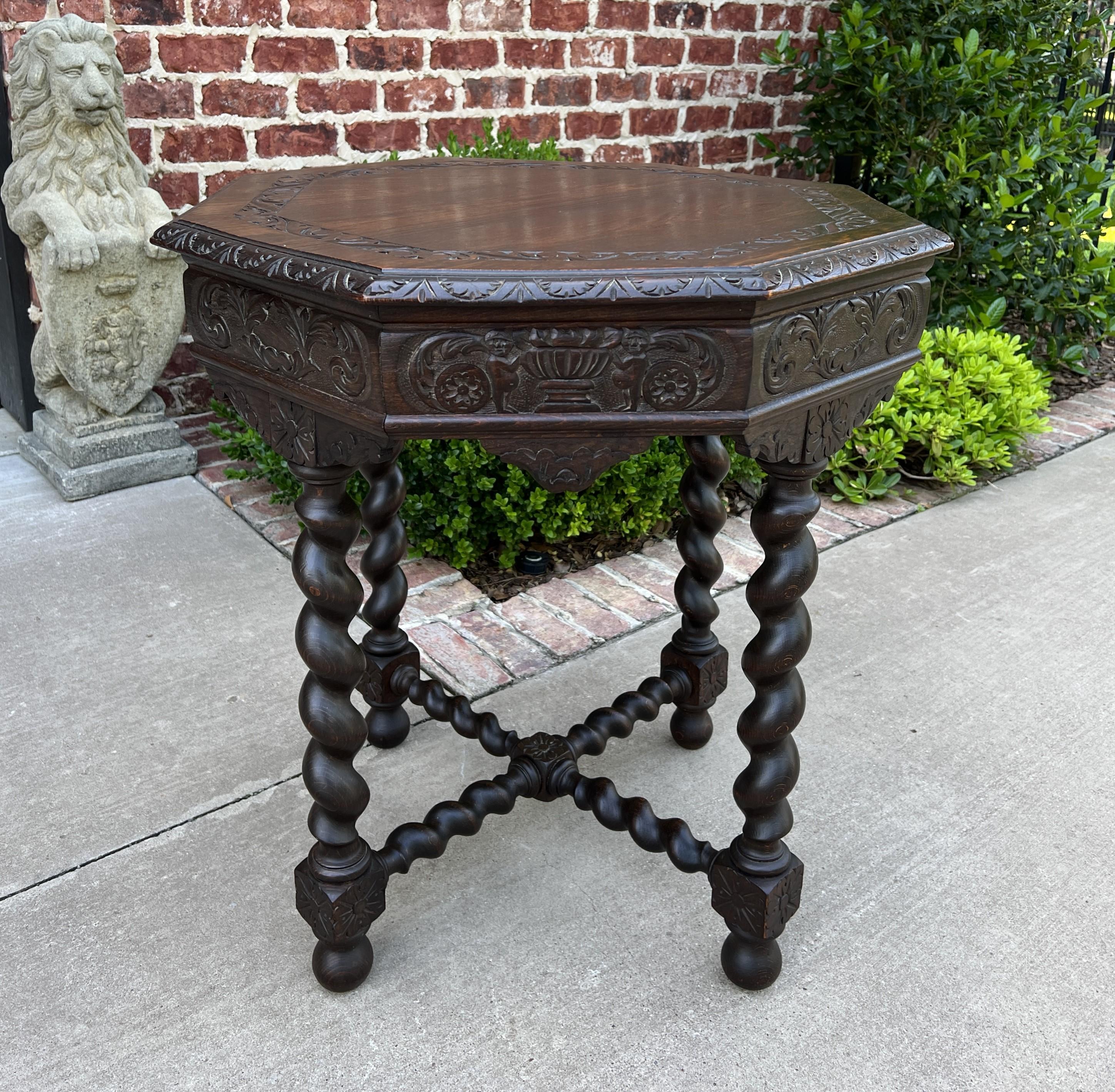 Antique French Table Barley Twist Octagonal Renaissance Revival Oak Carved 19thc For Sale 4