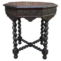 Used French Table Barley Twist Octagonal Renaissance Revival Oak Carved 19thc