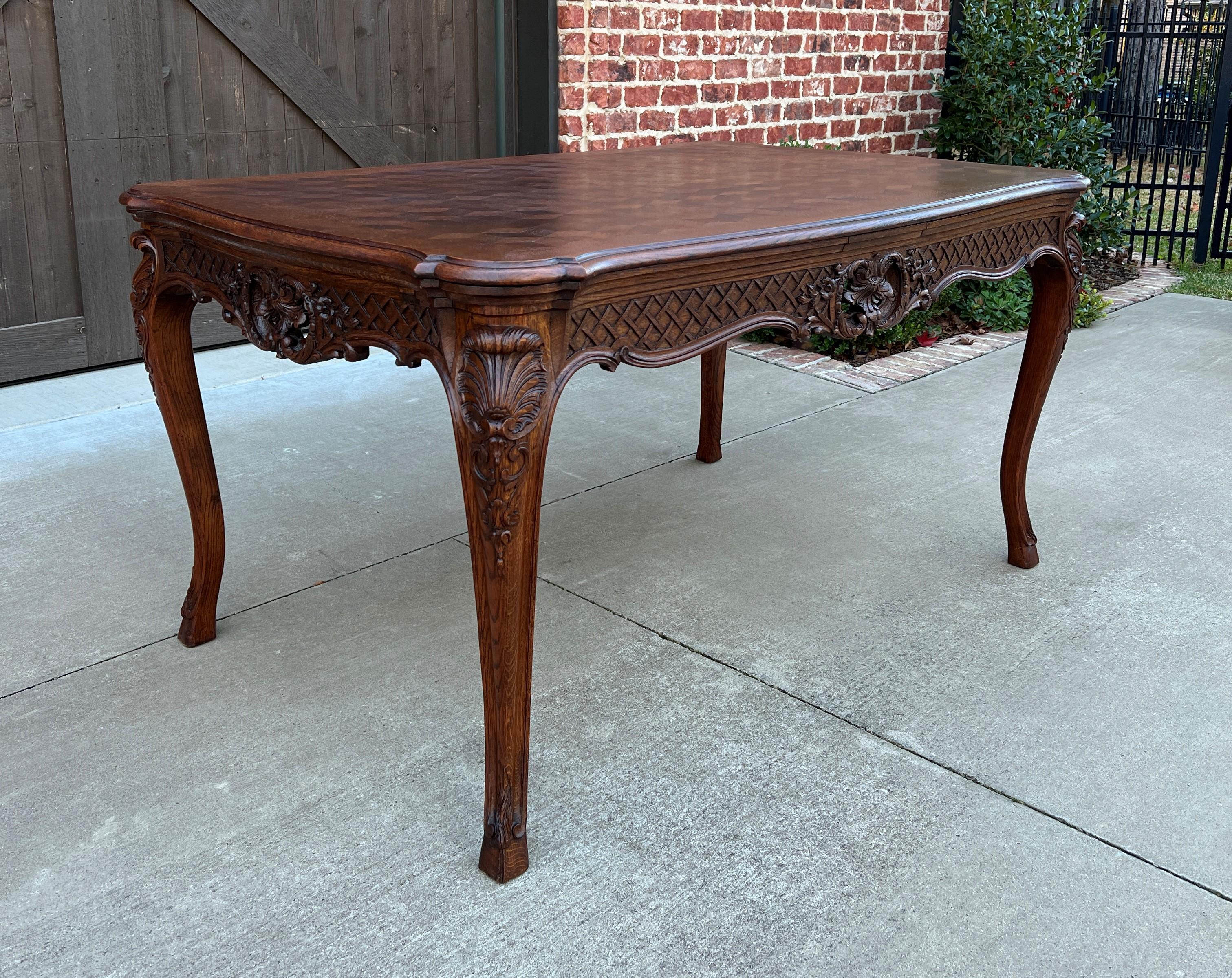 Antique French Table Dining Breakfast Table Desk Draw Leaf Carved Oak Parquet For Sale 8
