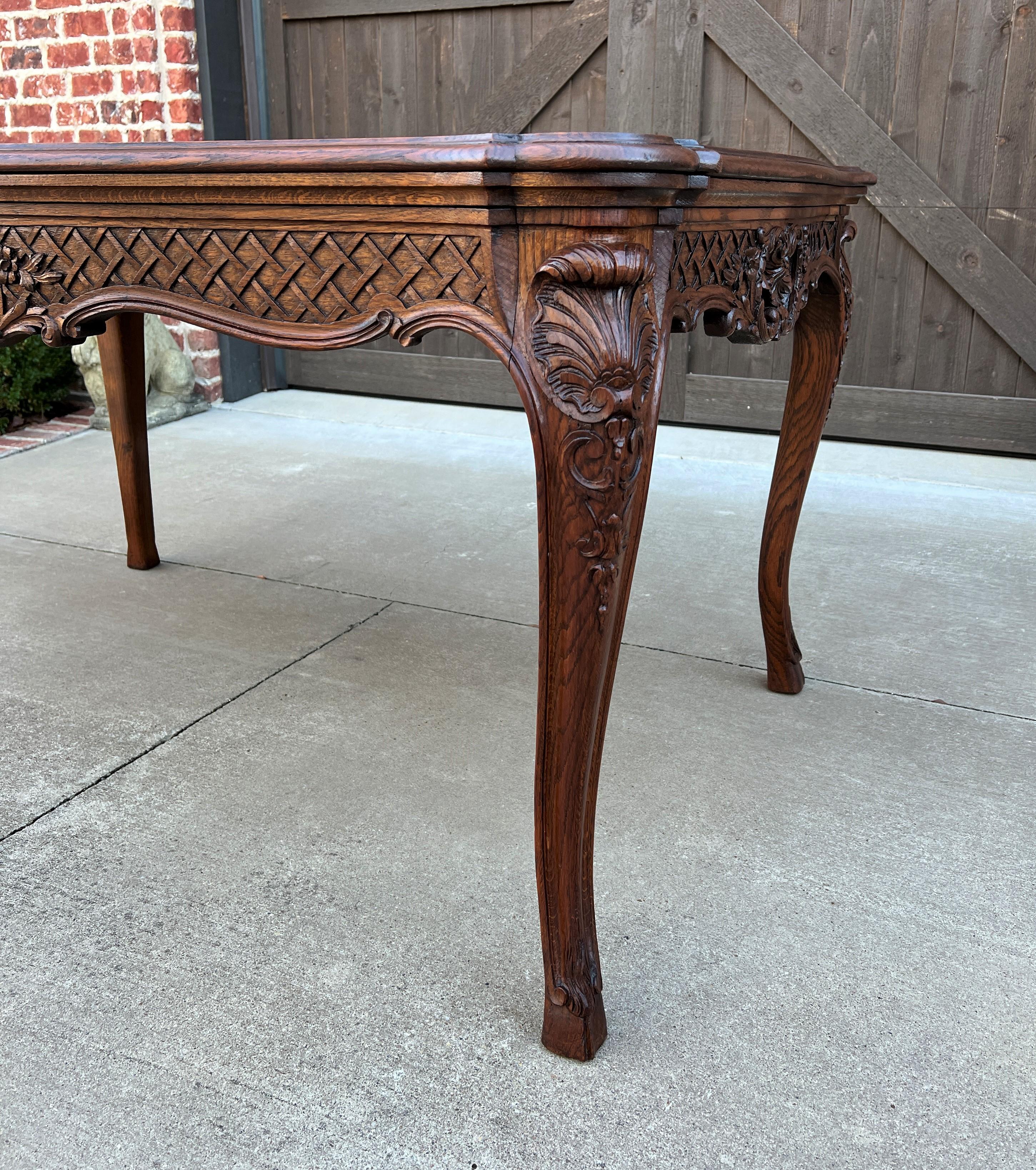 Antique French Table Dining Breakfast Table Desk Draw Leaf Carved Oak Parquet For Sale 10