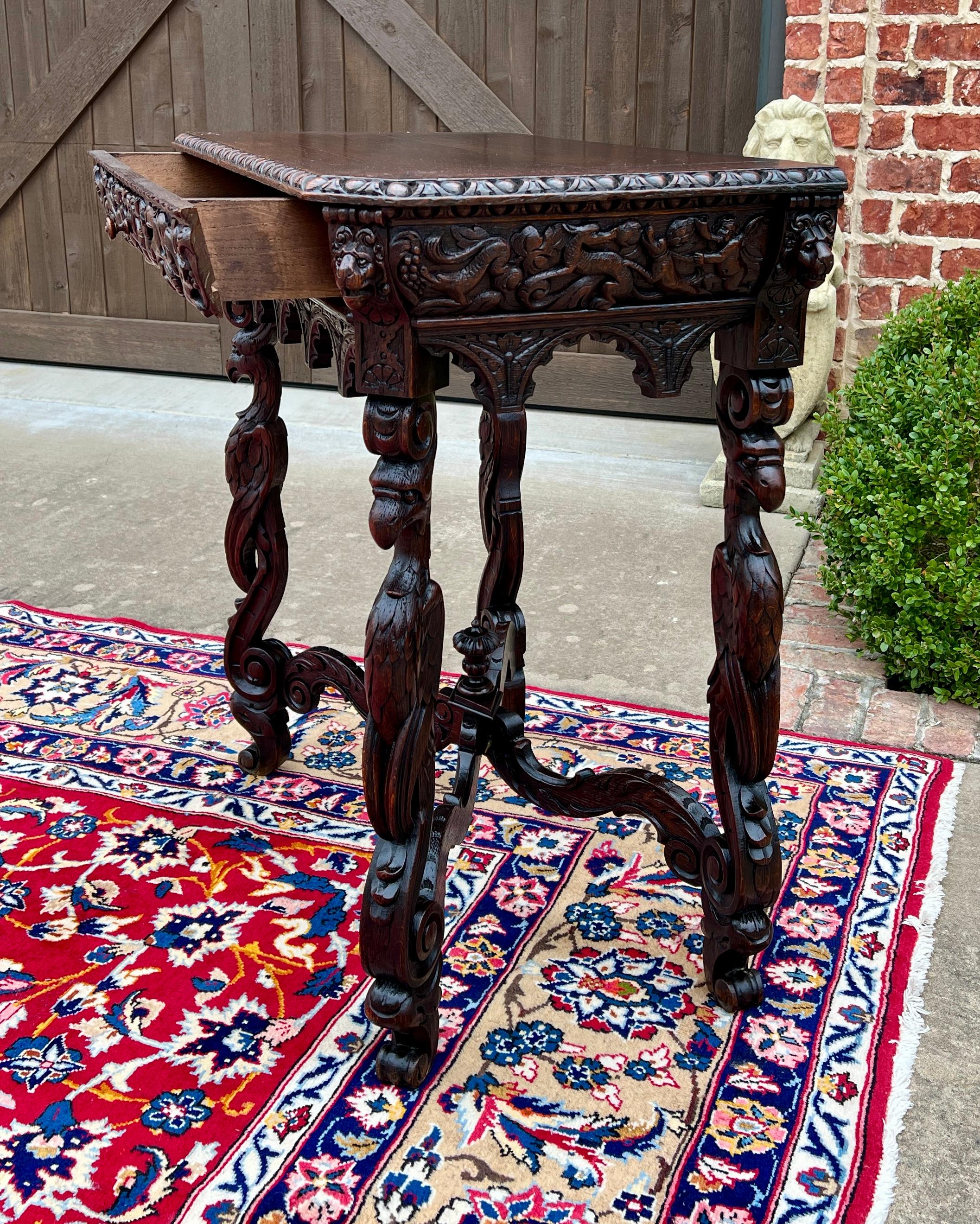 Antique French Table Hall Entry Console Sofa Table Phoenix Drawer Oak c. 1880s 4