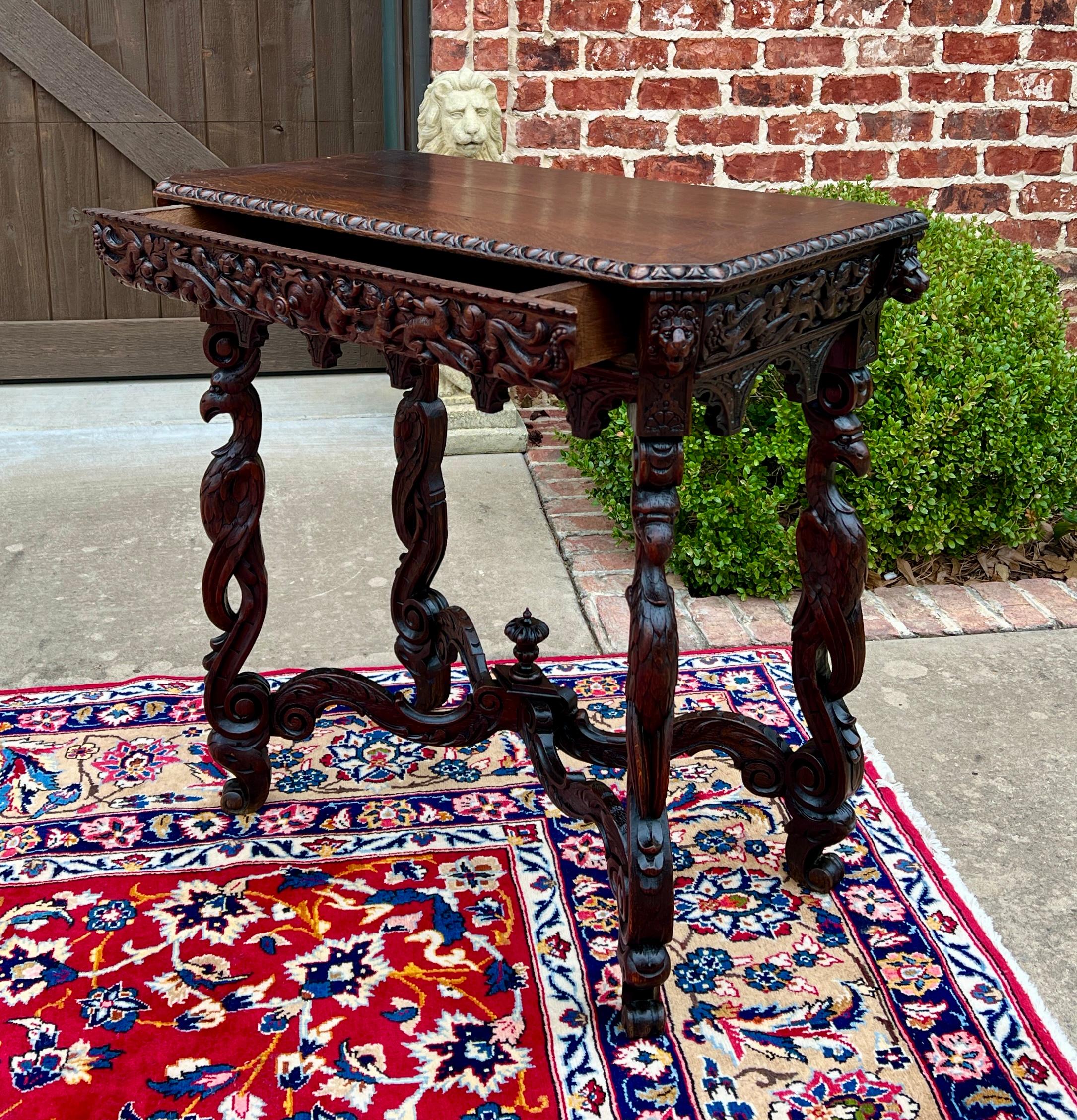 Antique French Table Hall Entry Console Sofa Table Phoenix Drawer Oak c. 1880s 5