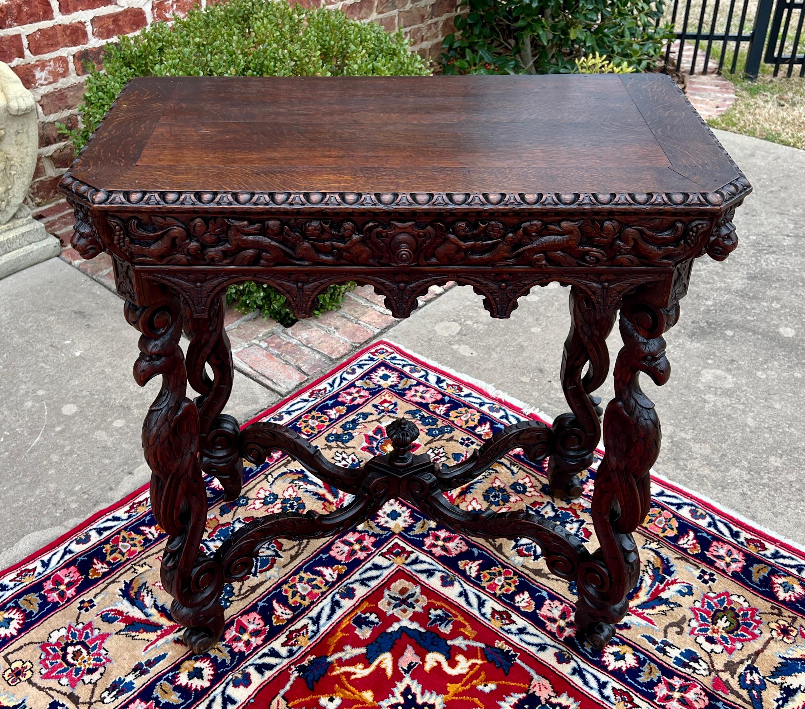 Antique French Table Hall Entry Console Sofa Table Phoenix Drawer Oak c. 1880s 9