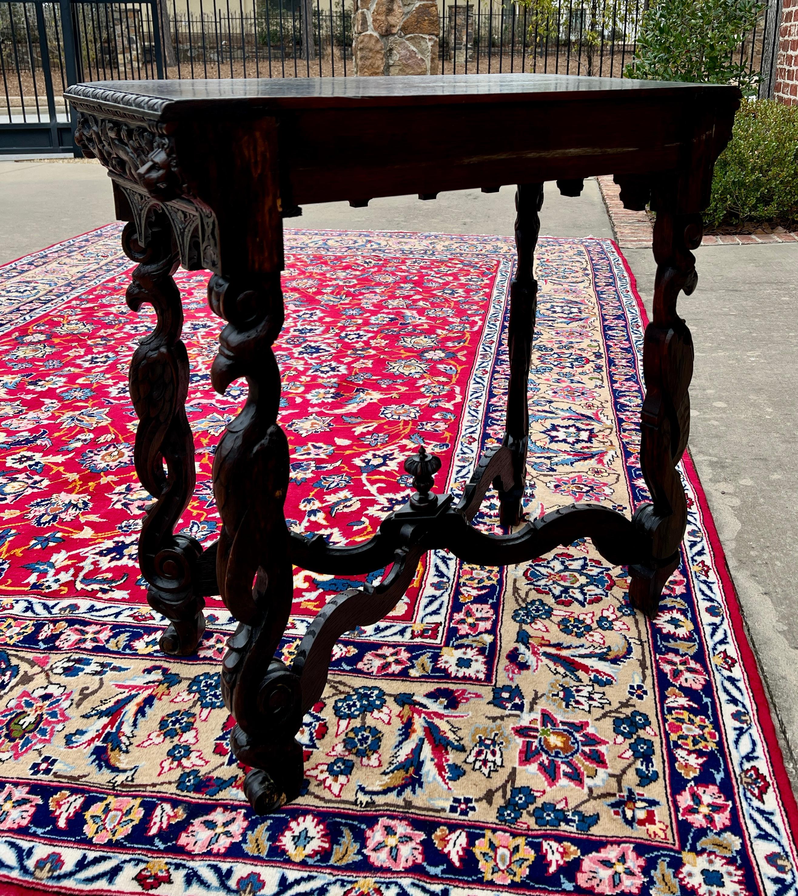 Antique French Table Hall Entry Console Sofa Table Phoenix Drawer Oak c. 1880s 12