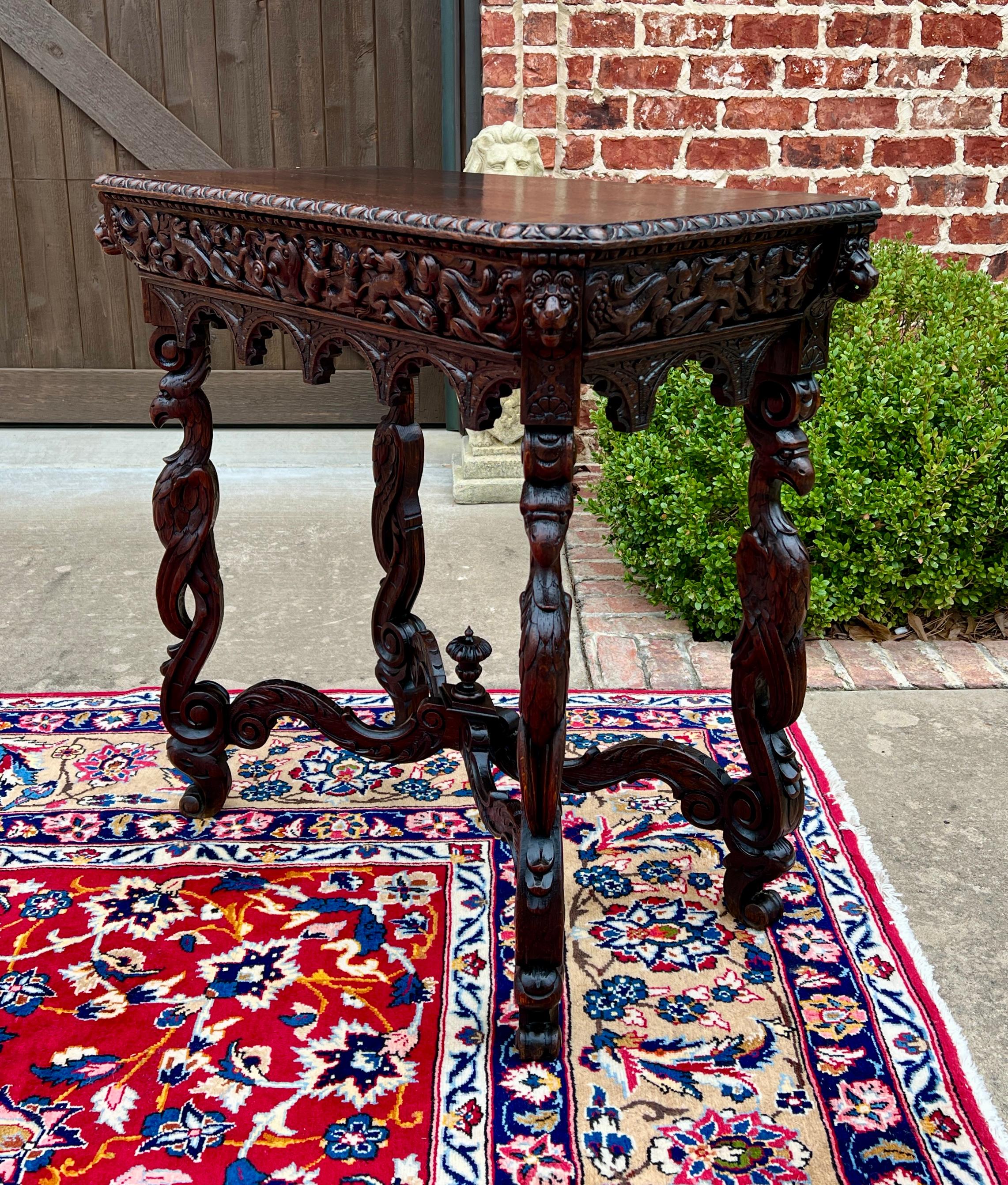 Renaissance Revival Antique French Table Hall Entry Console Sofa Table Phoenix Drawer Oak c. 1880s