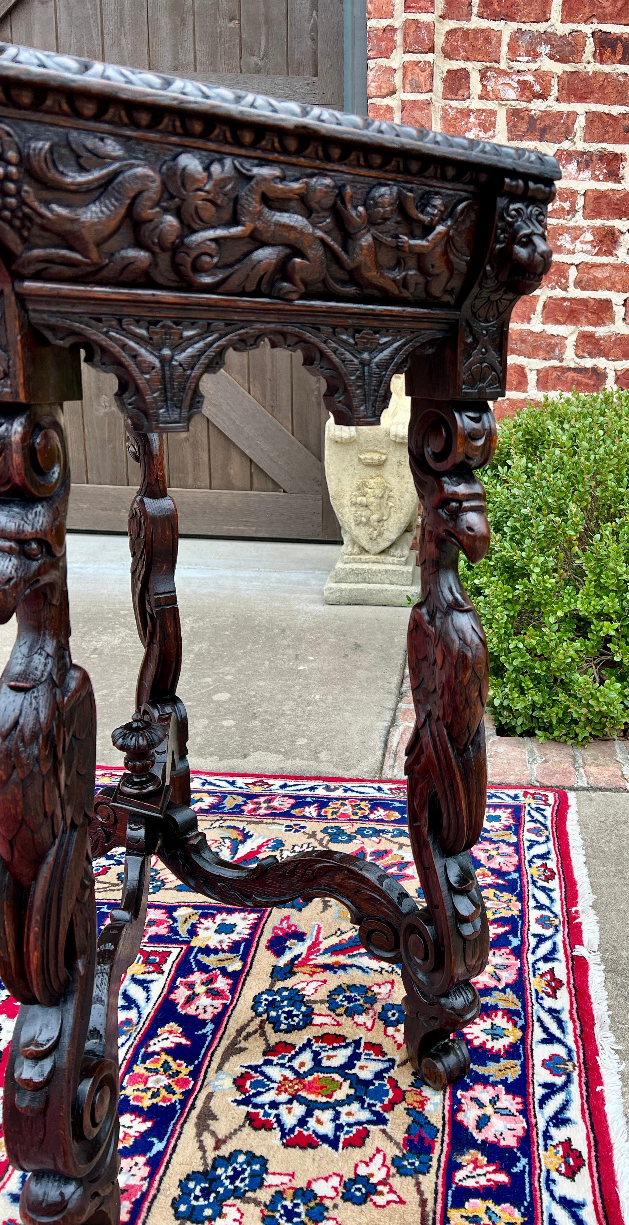Carved Antique French Table Hall Entry Console Sofa Table Phoenix Drawer Oak c. 1880s