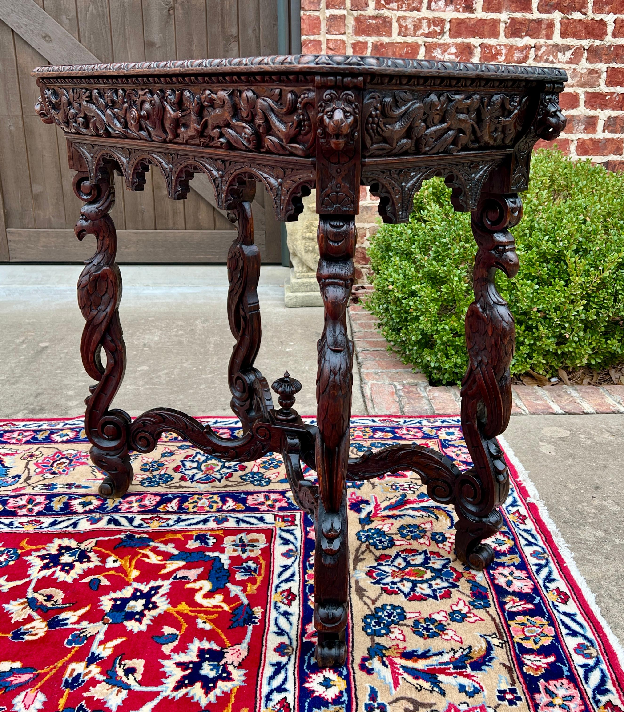 Antique French Table Hall Entry Console Sofa Table Phoenix Drawer Oak c. 1880s In Good Condition In Tyler, TX