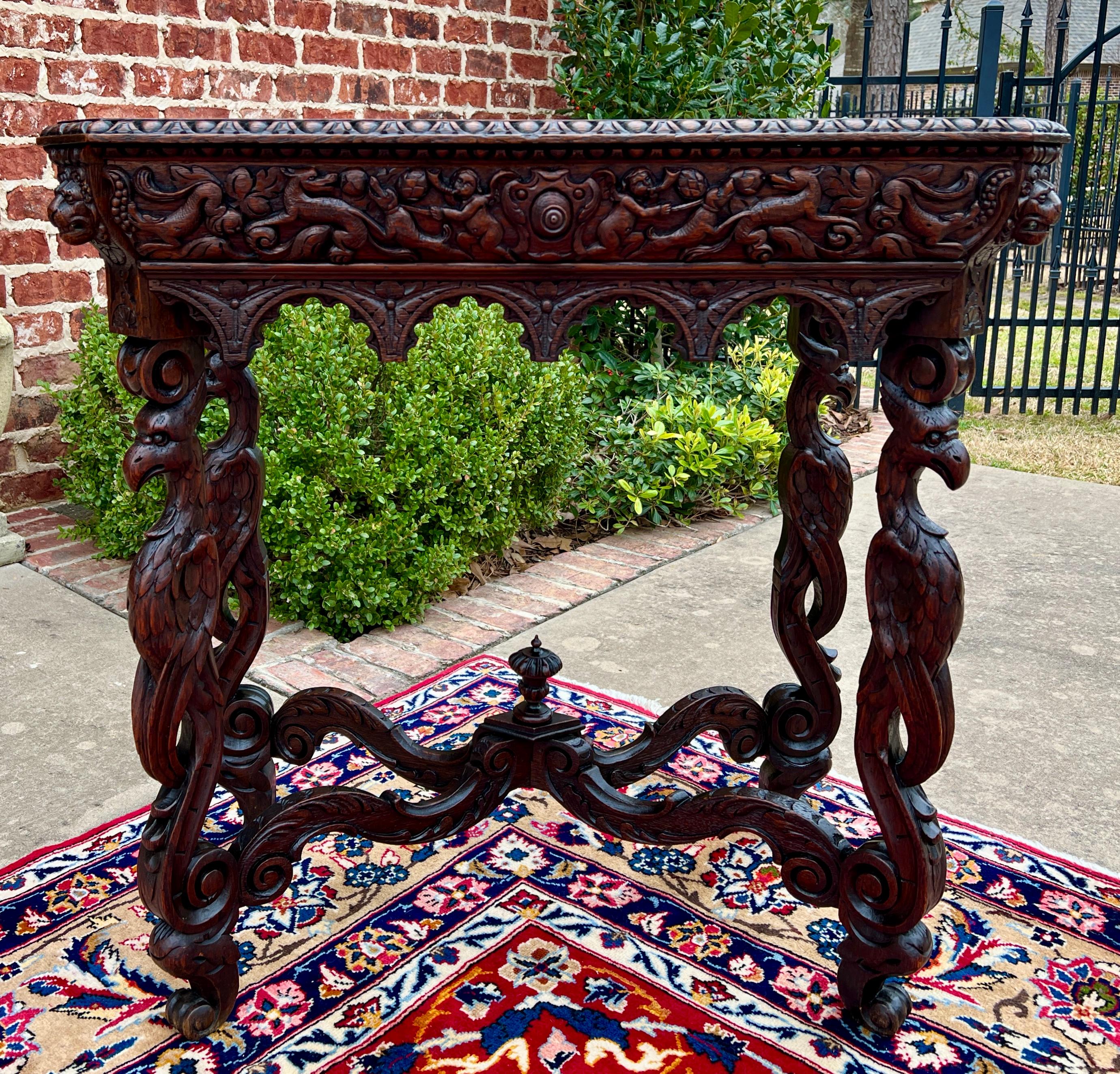 Late 19th Century Antique French Table Hall Entry Console Sofa Table Phoenix Drawer Oak c. 1880s