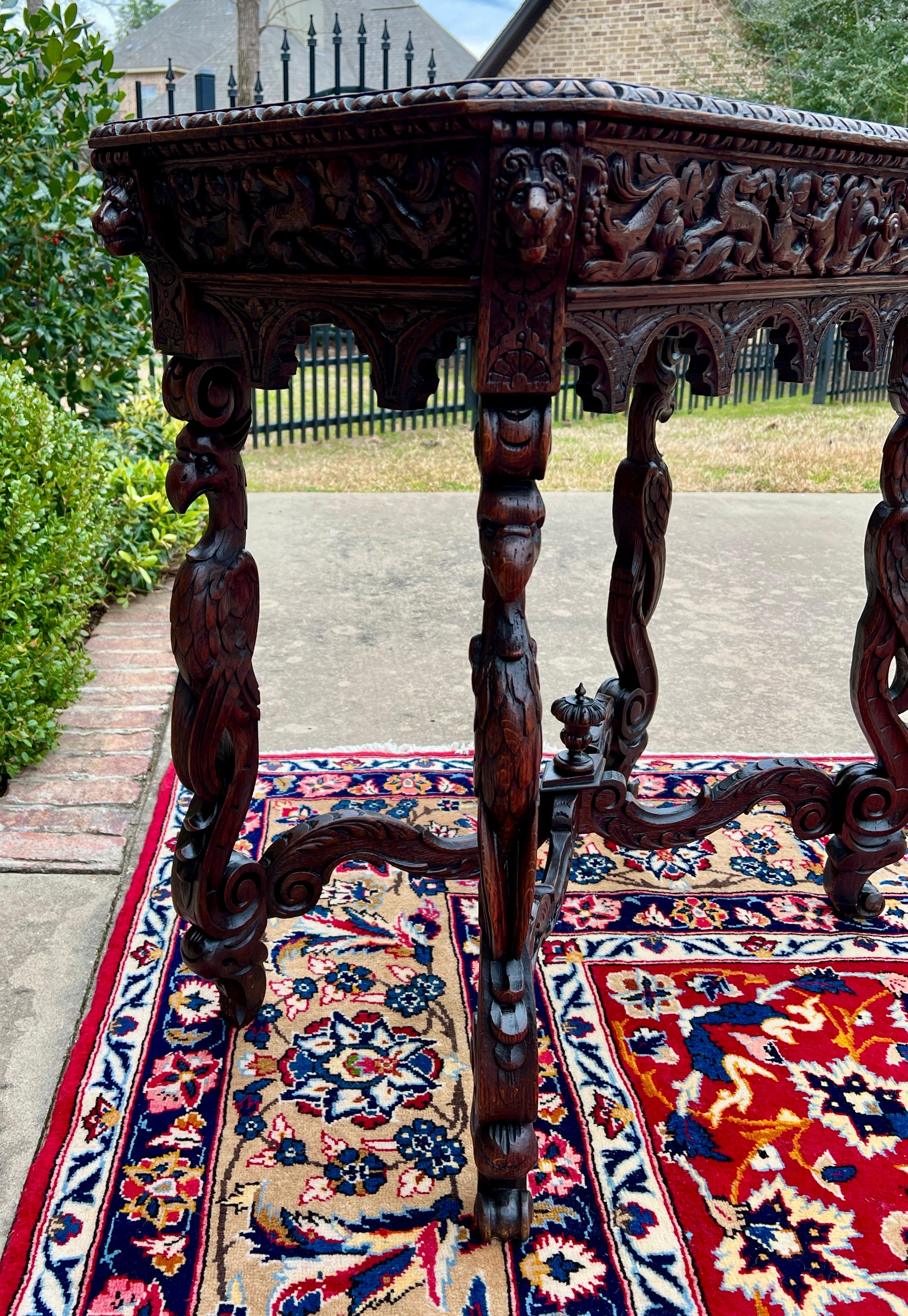 Antique French Table Hall Entry Console Sofa Table Phoenix Drawer Oak c. 1880s 2