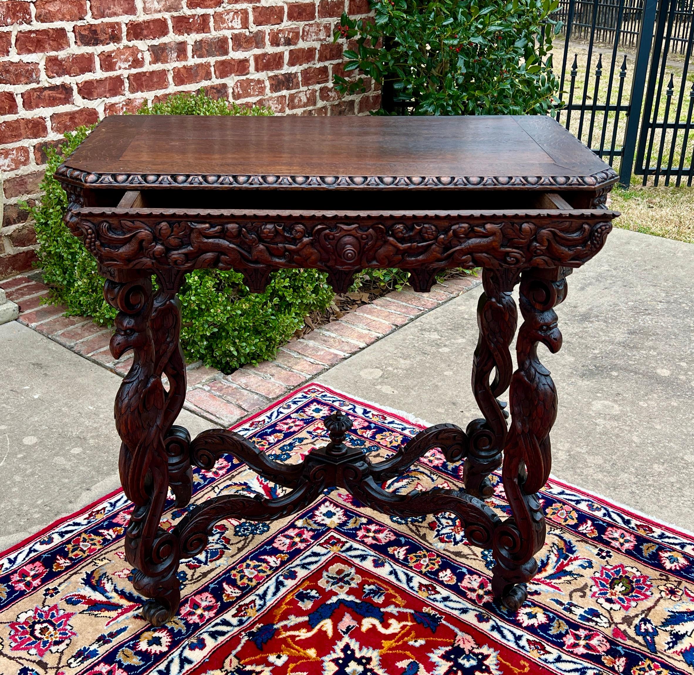 Antique French Table Hall Entry Console Sofa Table Phoenix Drawer Oak c. 1880s 3
