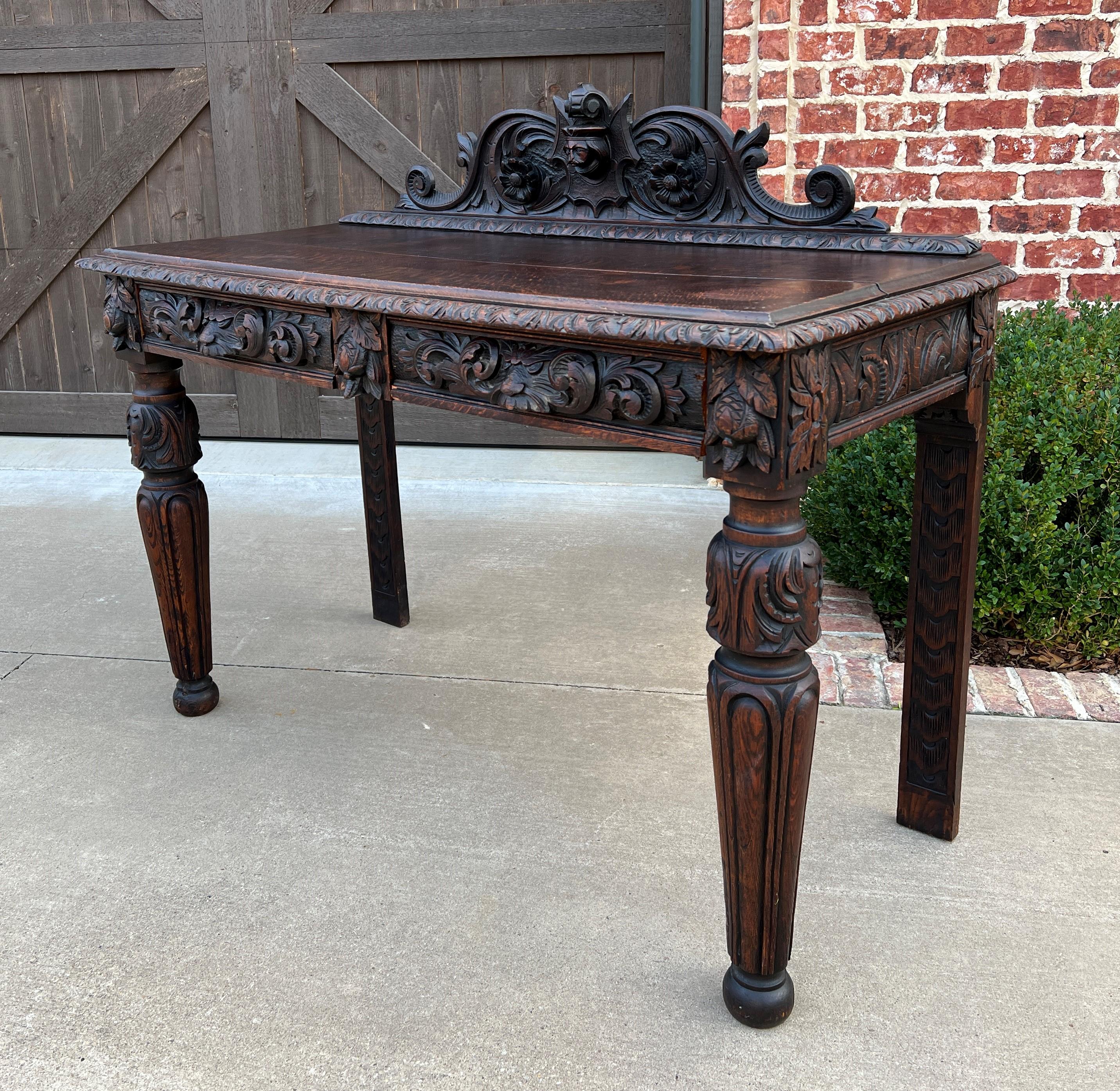 Renaissance Revival Antique French Table Hall Entry Console Sofa Table Two Drawers Oak C. 1890s For Sale