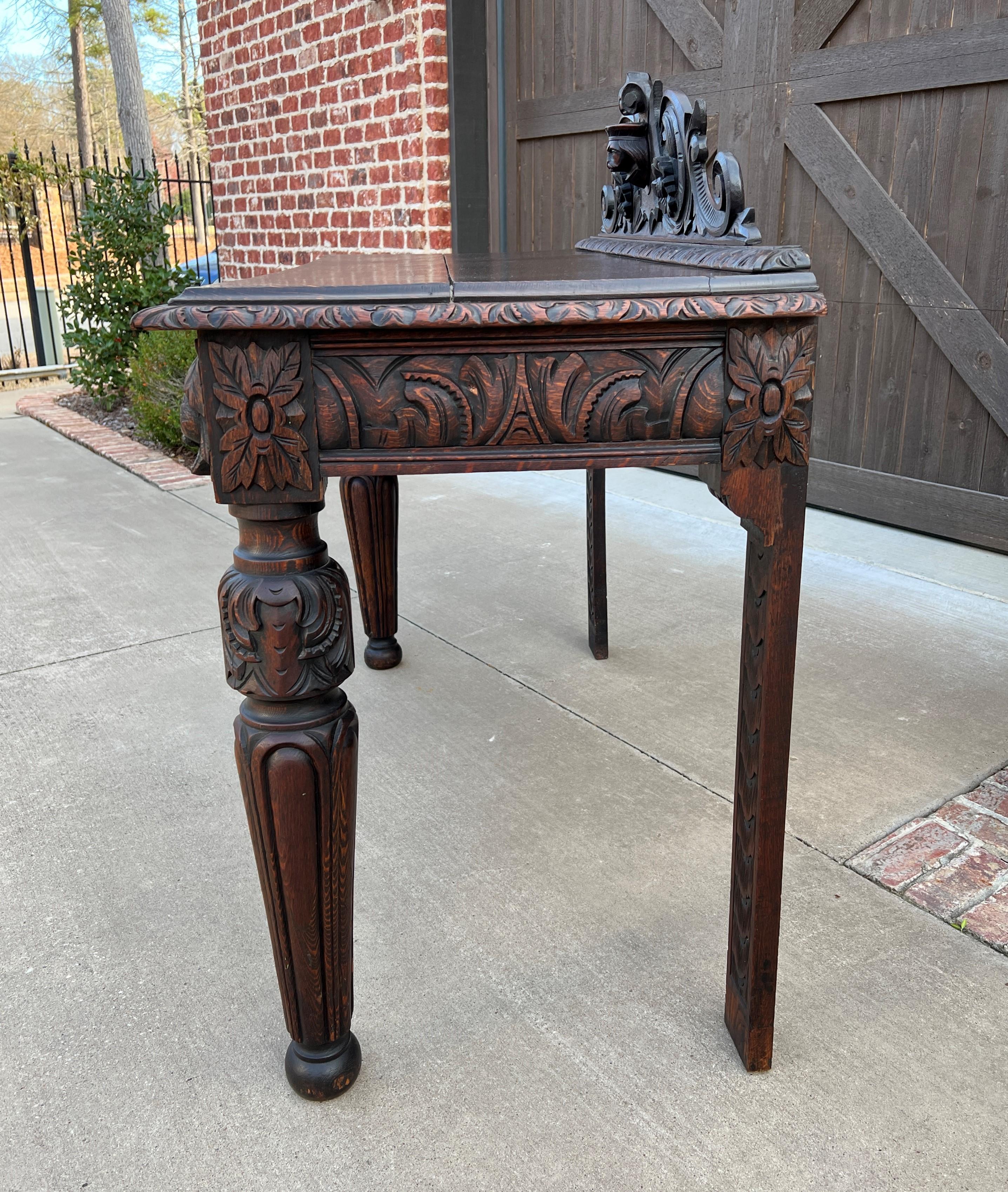 Carved Antique French Table Hall Entry Console Sofa Table Two Drawers Oak C. 1890s For Sale
