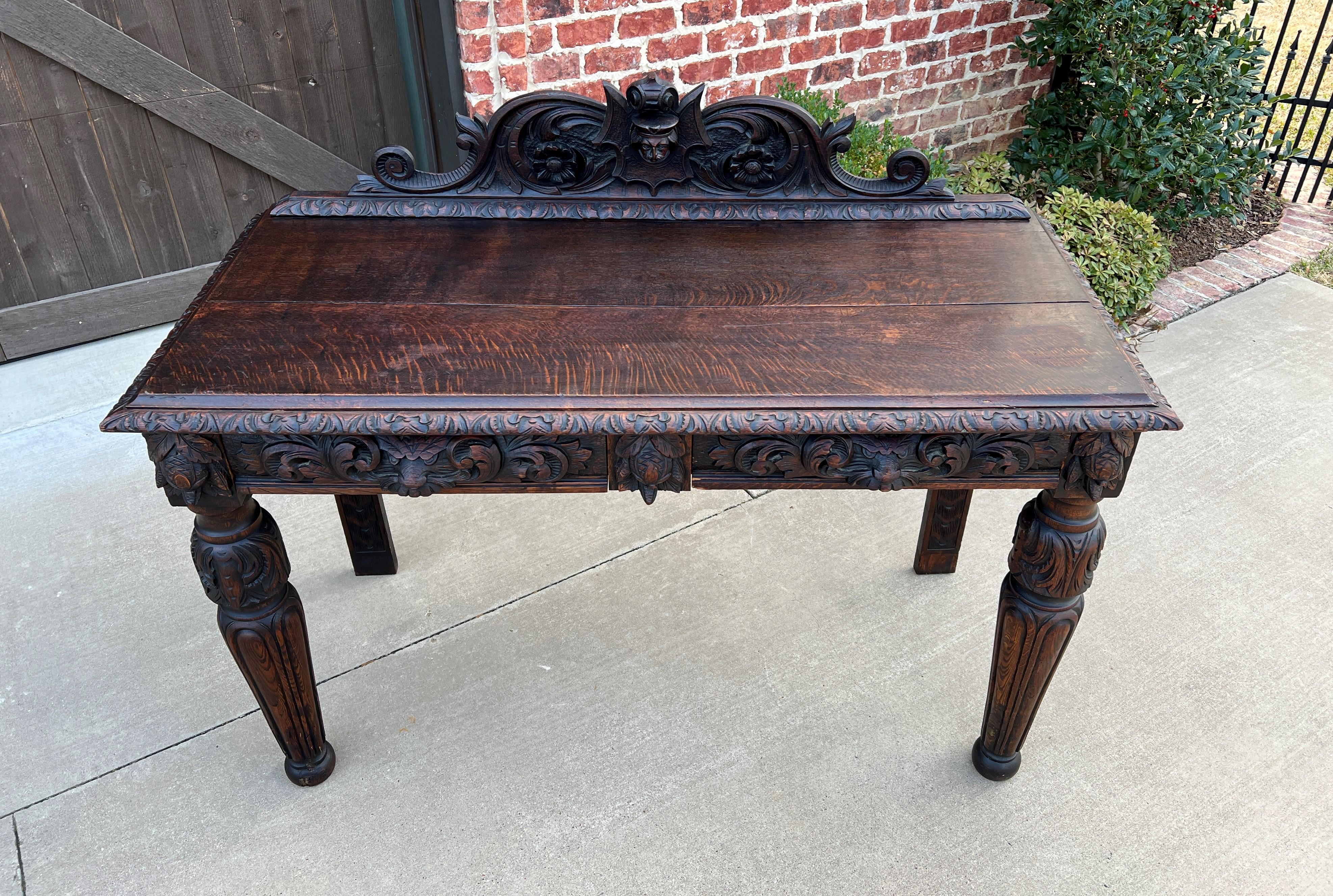 Antique French Table Hall Entry Console Sofa Table Two Drawers Oak C. 1890s In Good Condition For Sale In Tyler, TX