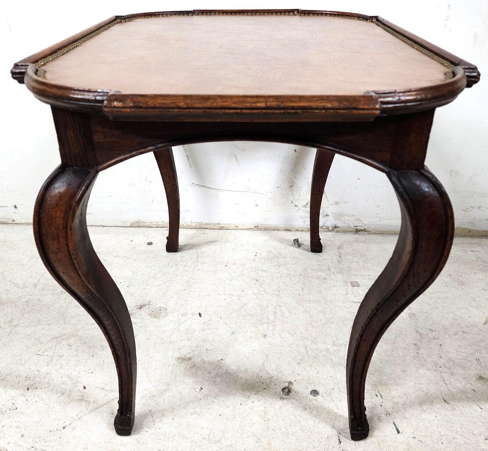 Antique French Table Leather Top Oak Side End For Sale 5