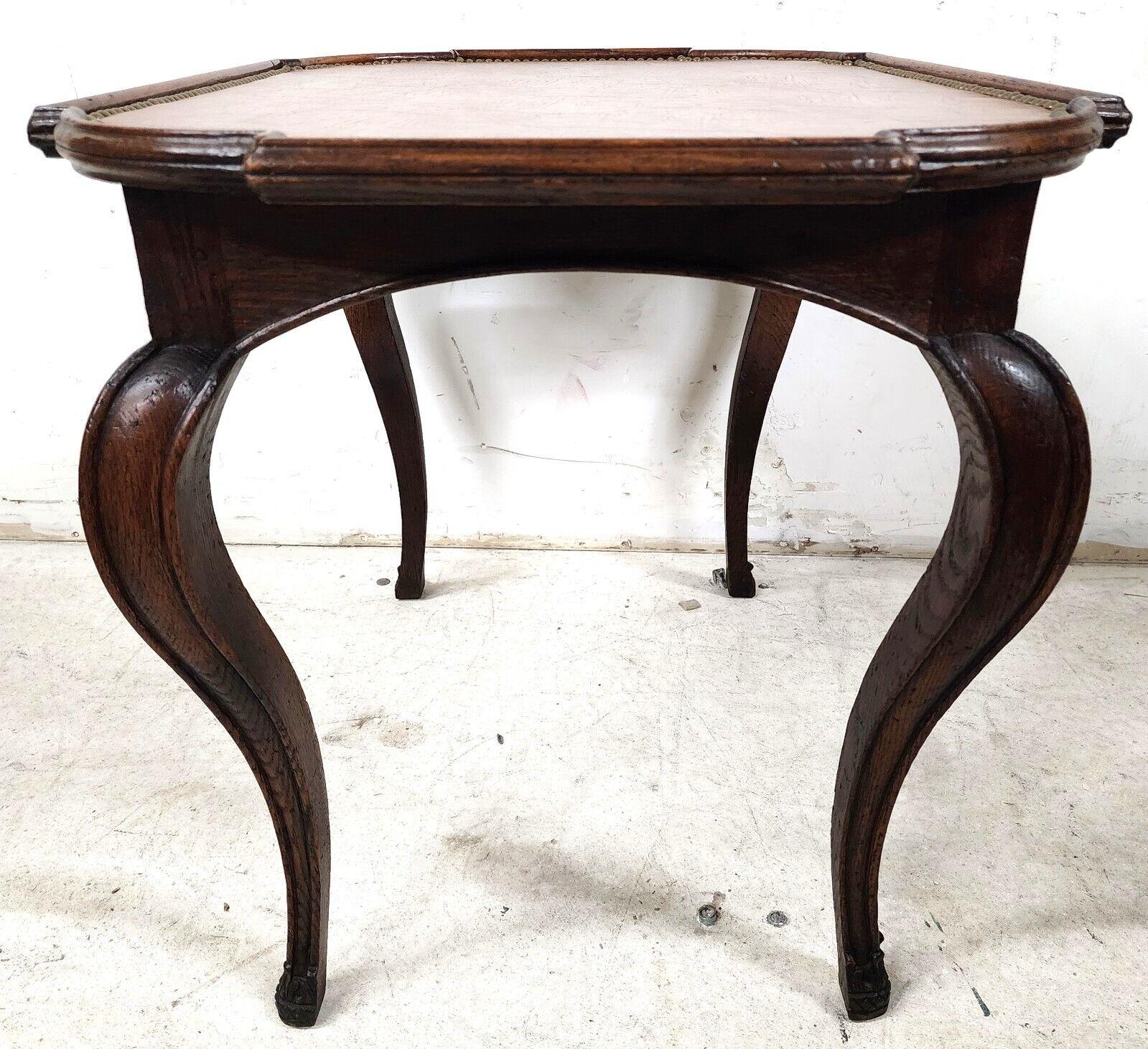 Antique French Table Leather Top Oak Side End For Sale 1