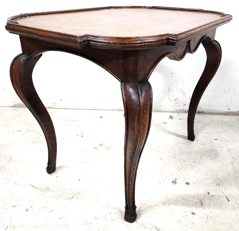 Antique French Table Leather Top Oak Side End For Sale 3