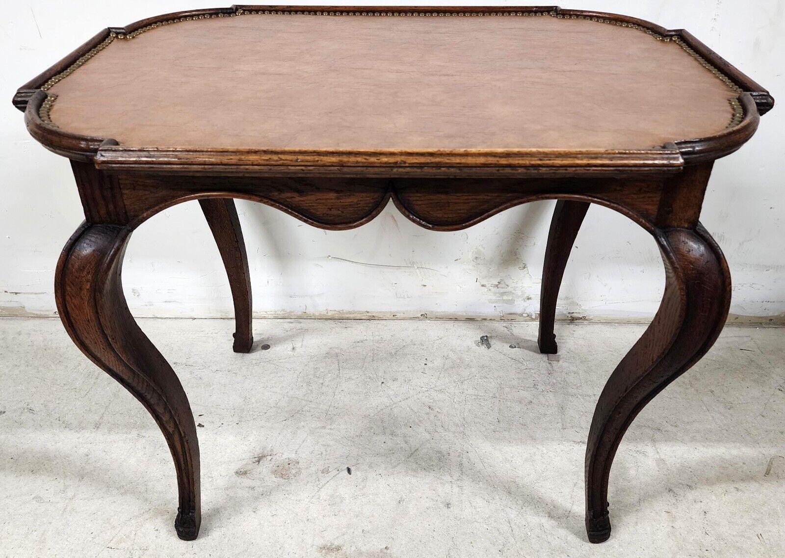 Antique French Table Leather Top Oak Side End For Sale 4