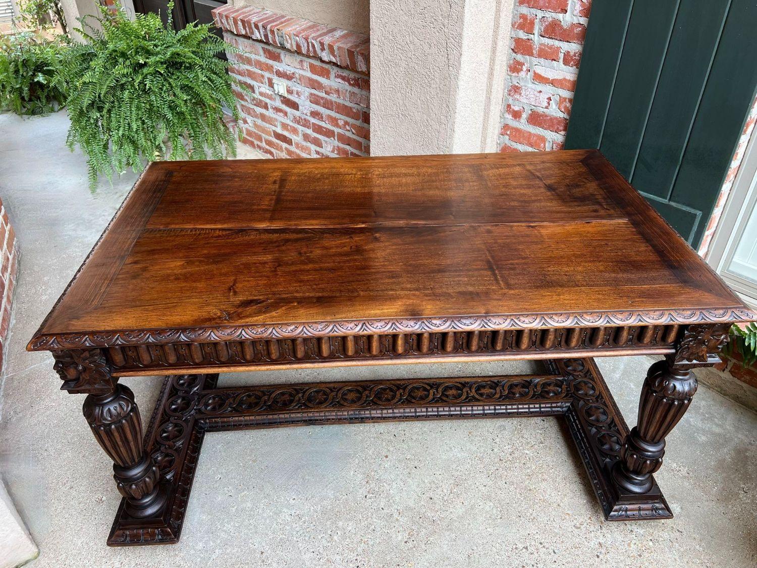 Antique French Table Library Office Desk Renaissance Revival Dark Oak c1880 For Sale 6