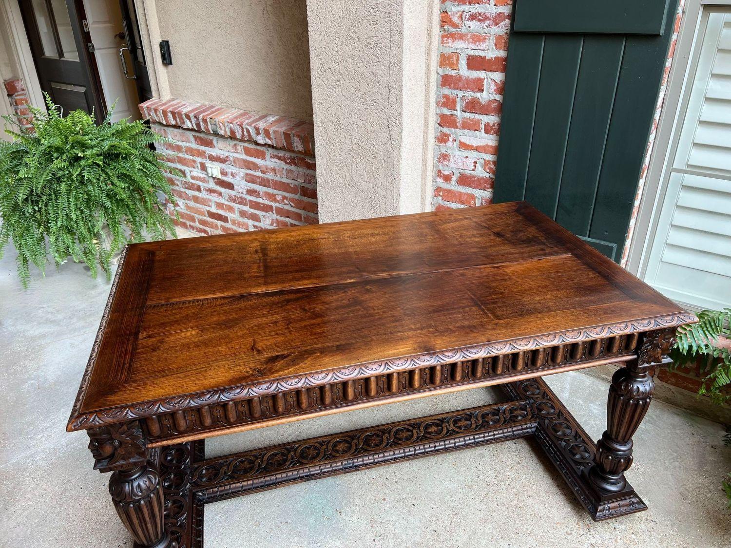 Antique French Table Library Office Desk Renaissance Revival Dark Oak c1880 For Sale 14