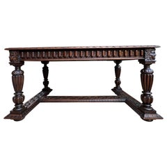 Antique French Table Library Office Desk Renaissance Revival Dark Oak c1880