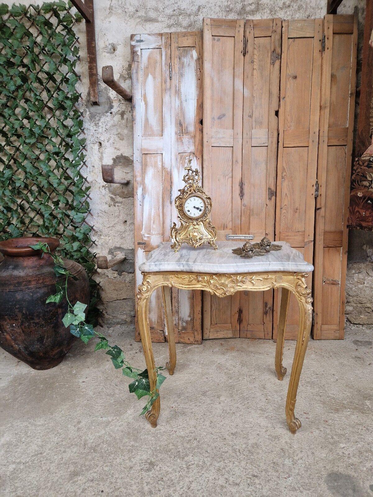Gilt Antique French Table Louis XV Style with Marble Top For Sale