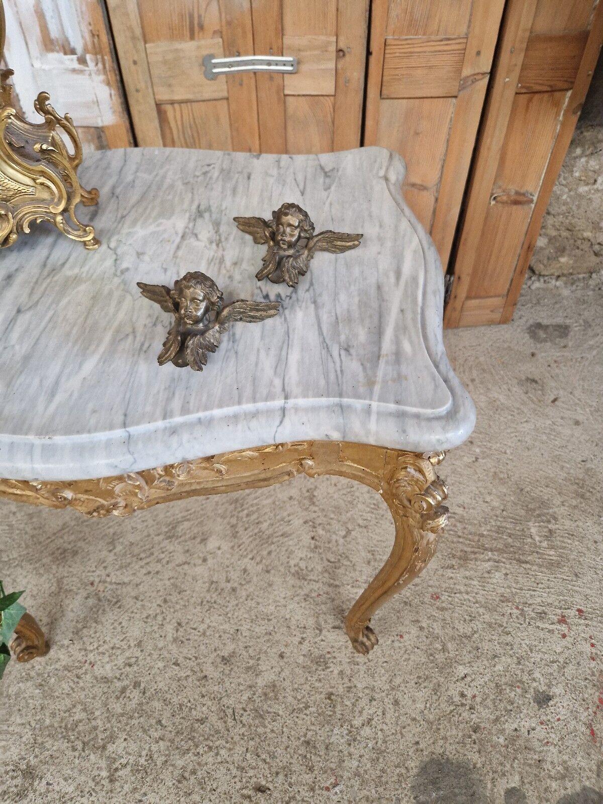 Marbre Table française ancienne de style Louis XV avec plateau en marbre en vente