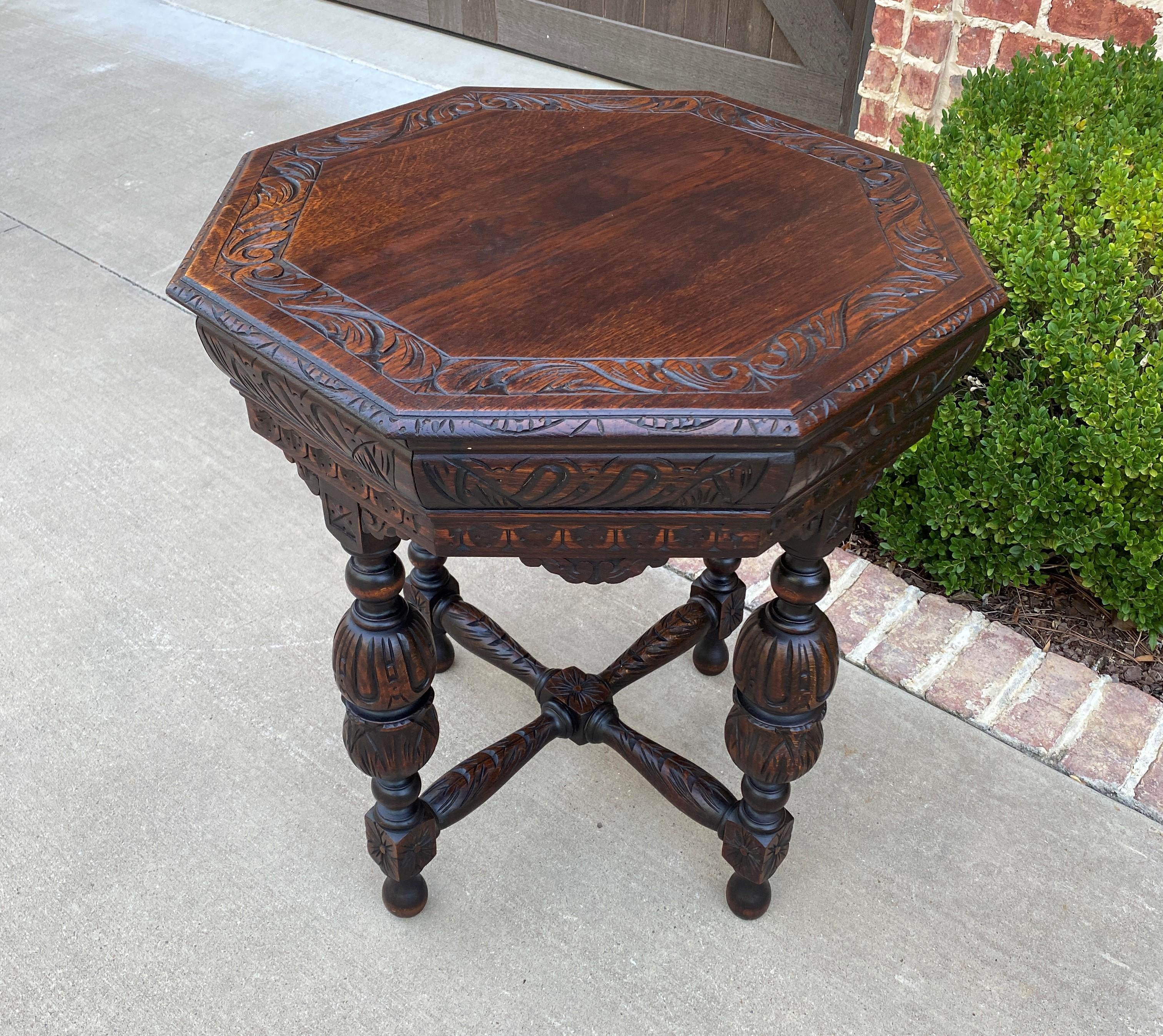 Antique French Table Octagonal Renaissance Revival Carved Oak 19th C 6