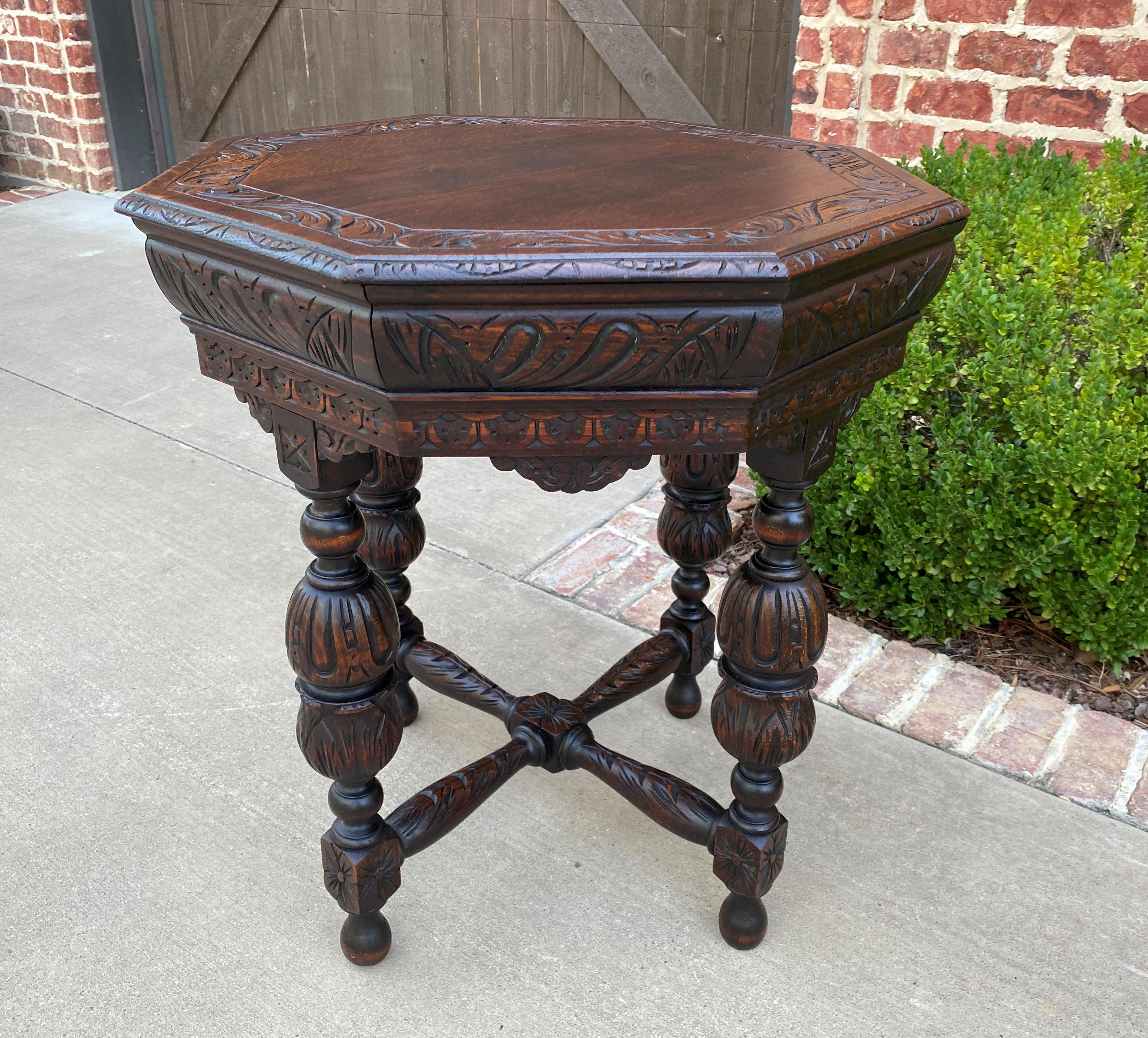 Antique French Table Octagonal Renaissance Revival Carved Oak 19th C 7