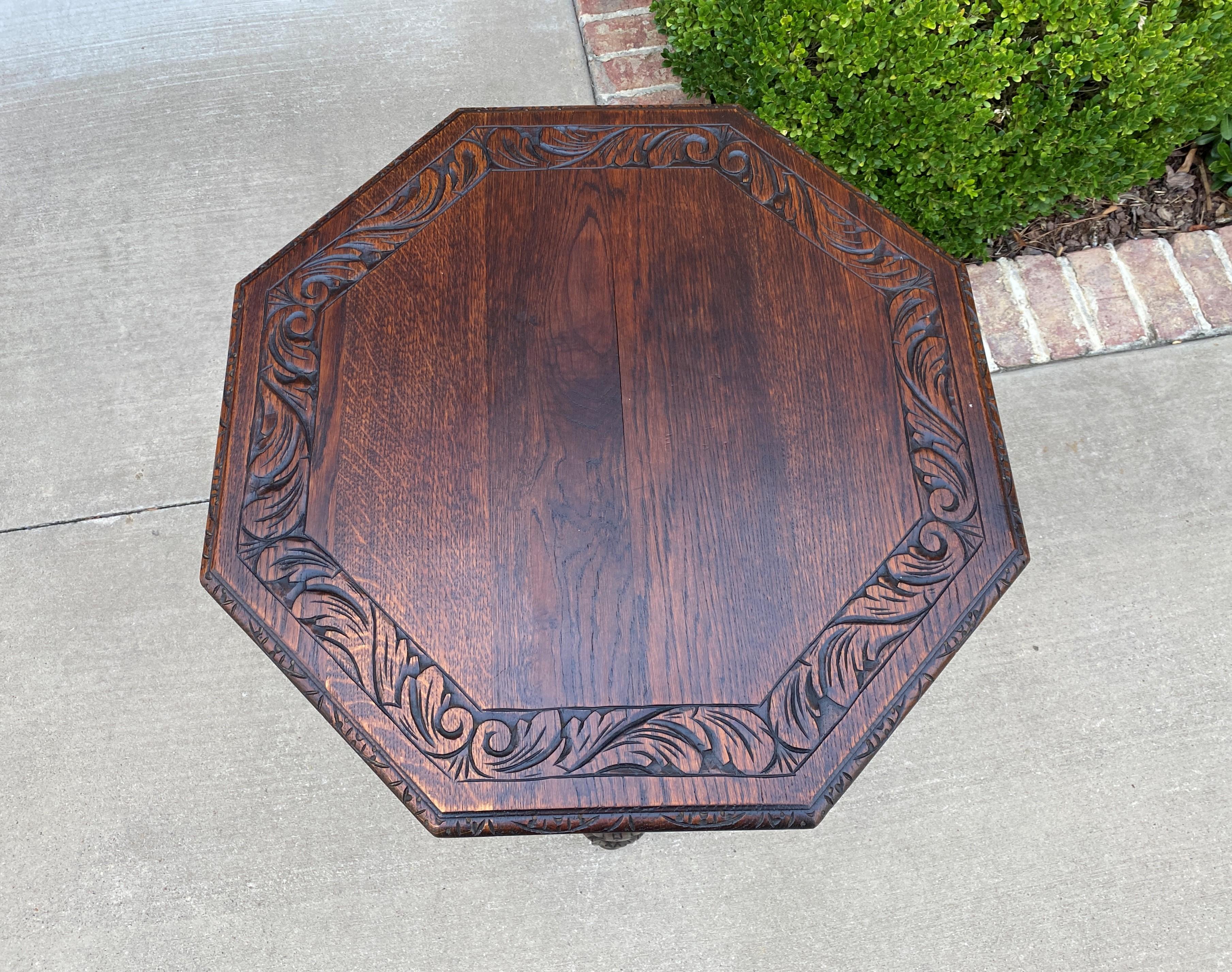 Antique French Table Octagonal Renaissance Revival Carved Oak 19th C 8