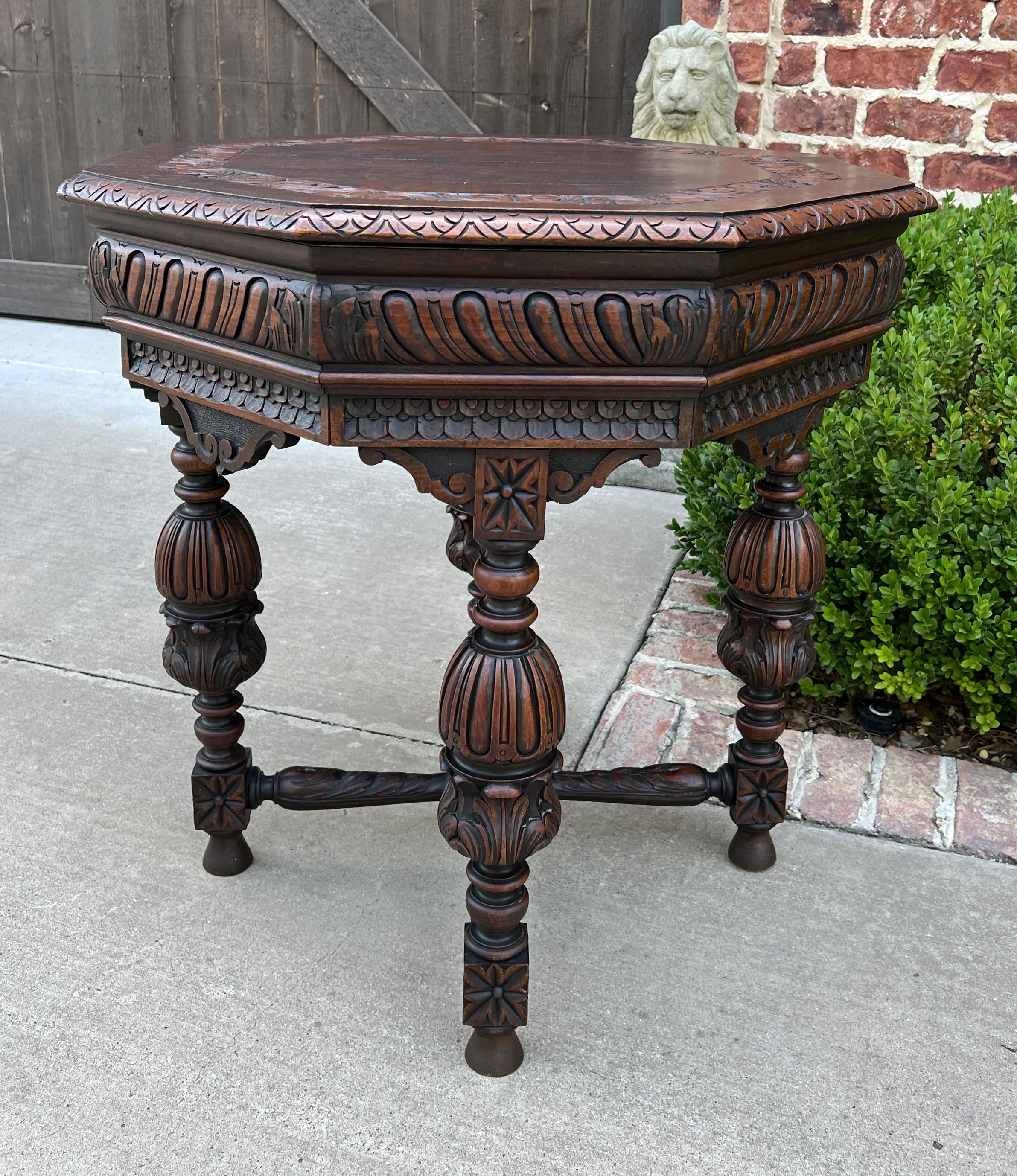 Antique French Table Octagonal Renaissance Revival Carved Oak, 19th Century For Sale 9