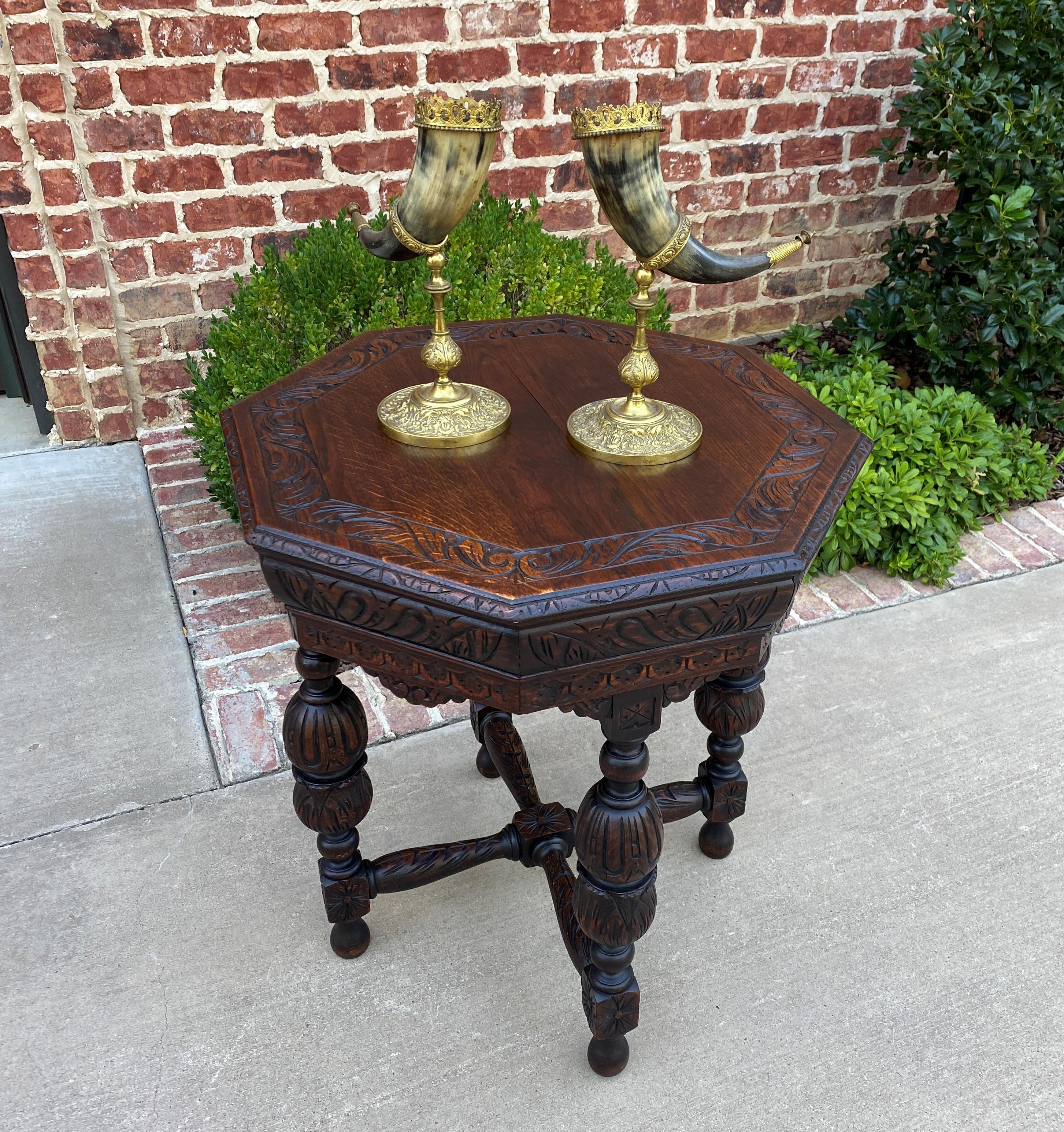 Antique French Table Octagonal Renaissance Revival Carved Oak 19th C 9