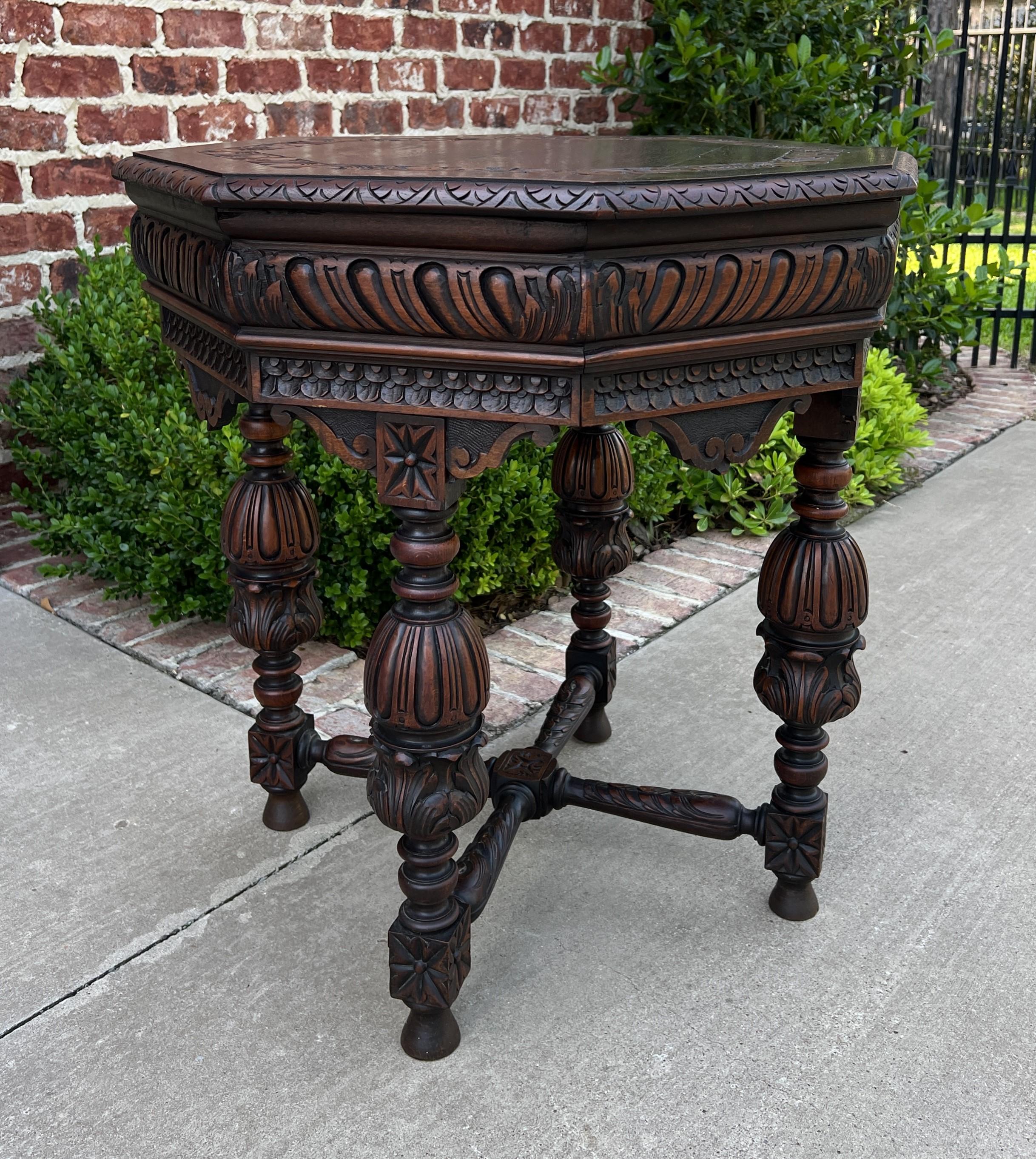 Charming Late 19th century Antique French Carved Oak Octagonal Entry, Hall, Sofa, Center, Parlor or End Table with 