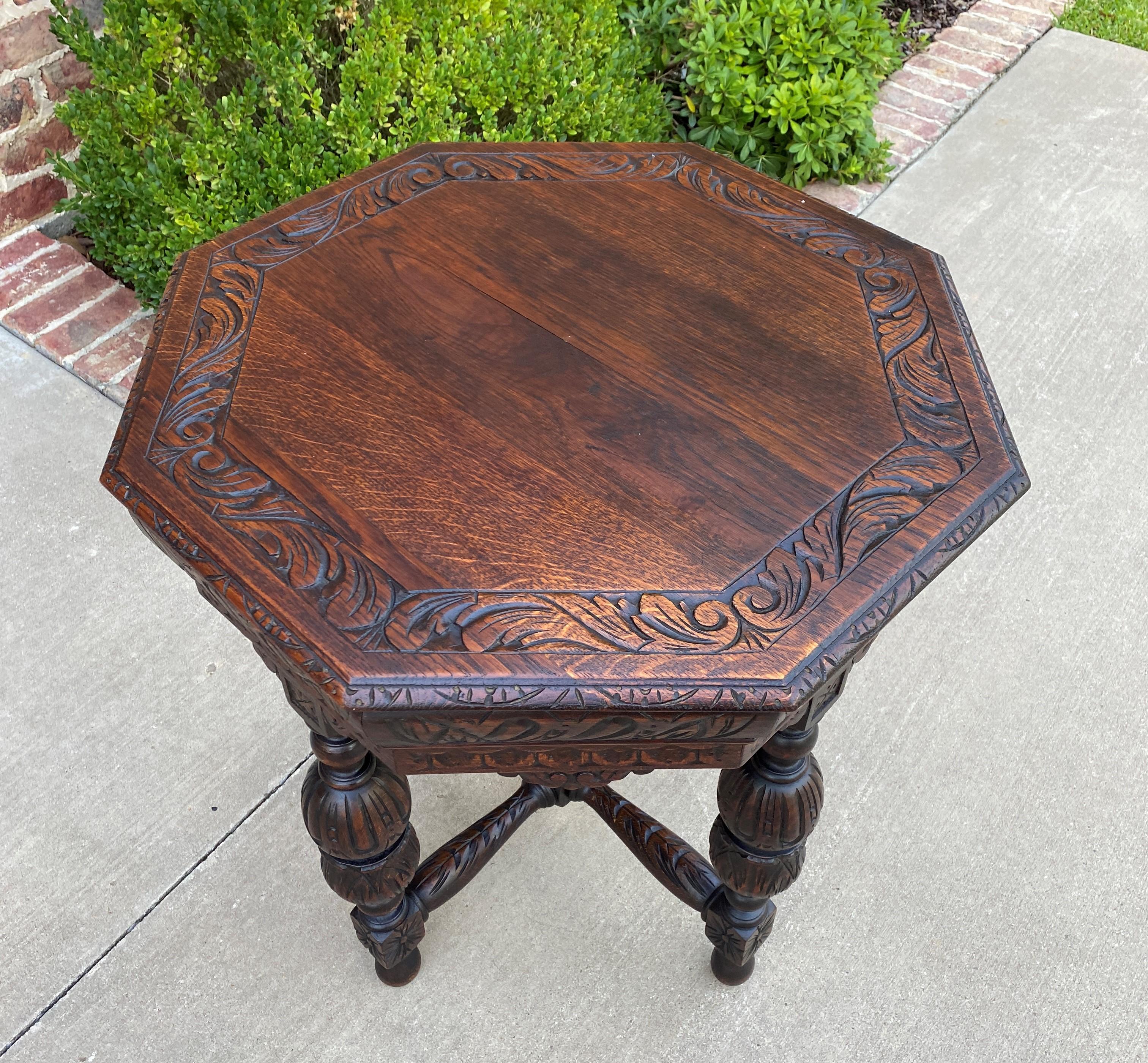 Antique French Table Octagonal Renaissance Revival Carved Oak 19th C In Good Condition In Tyler, TX