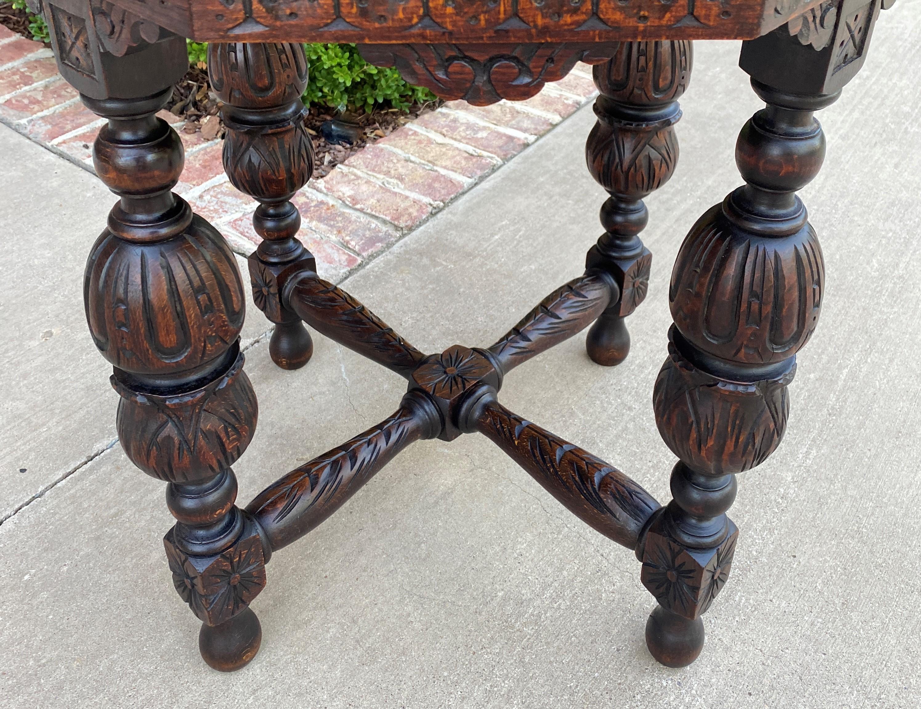 19th Century Antique French Table Octagonal Renaissance Revival Carved Oak 19th C