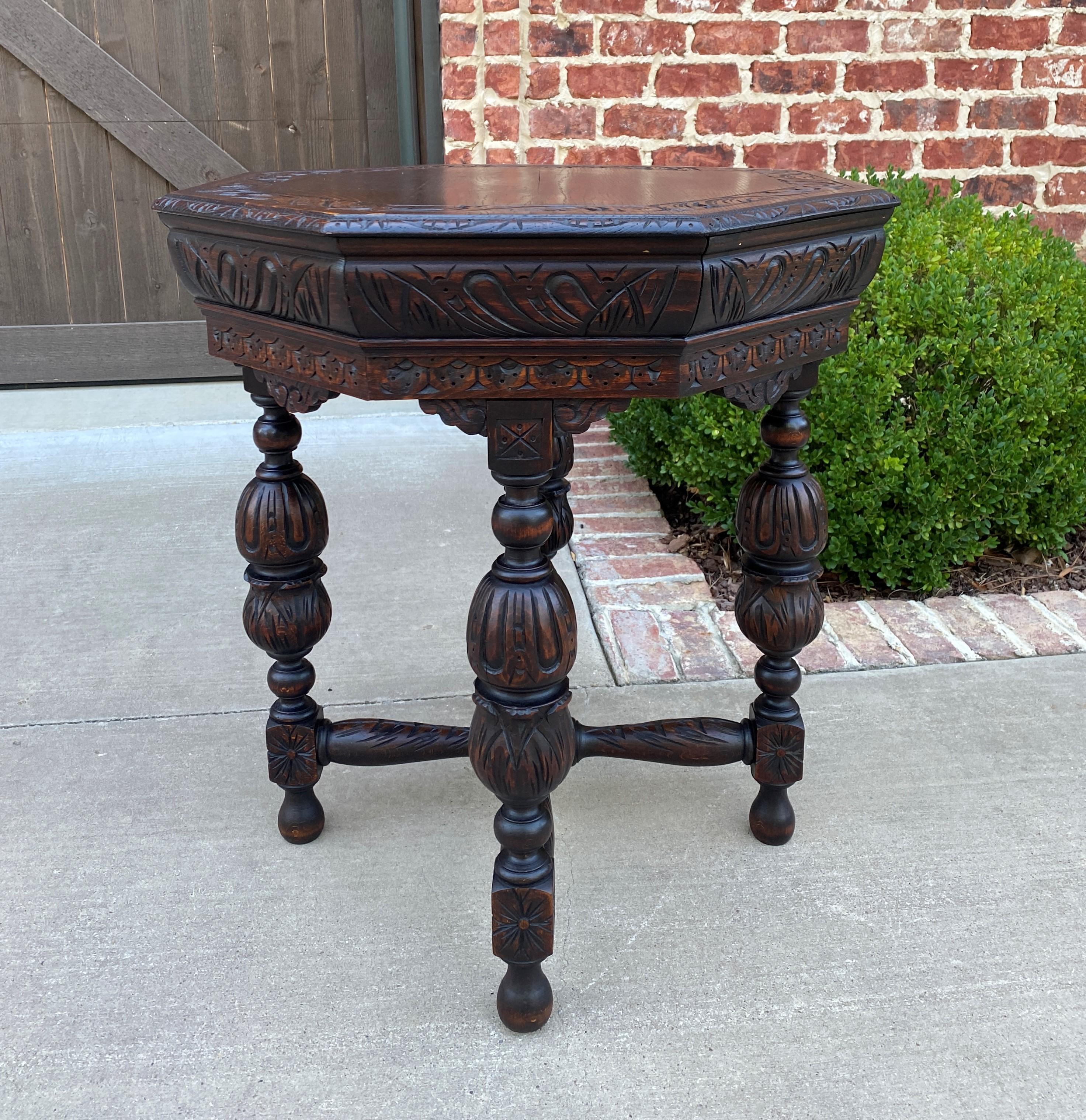 Antique French Table Octagonal Renaissance Revival Carved Oak 19th C 1