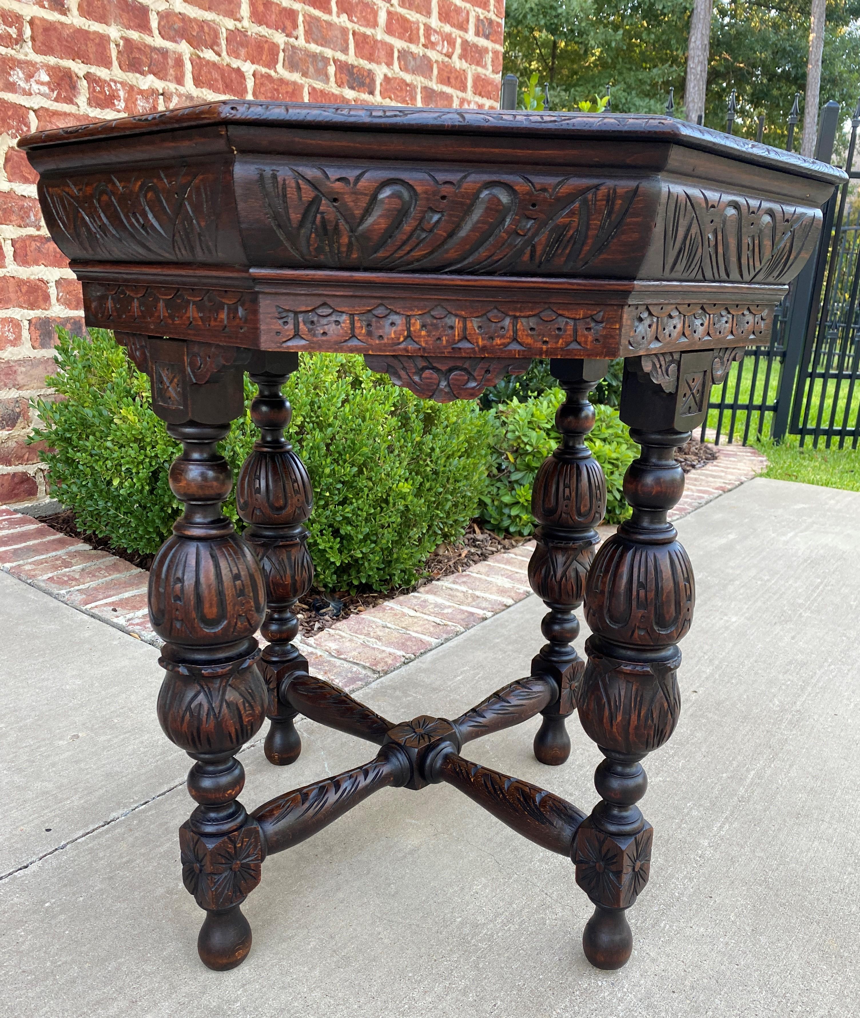 Antique French Table Octagonal Renaissance Revival Carved Oak 19th C 2