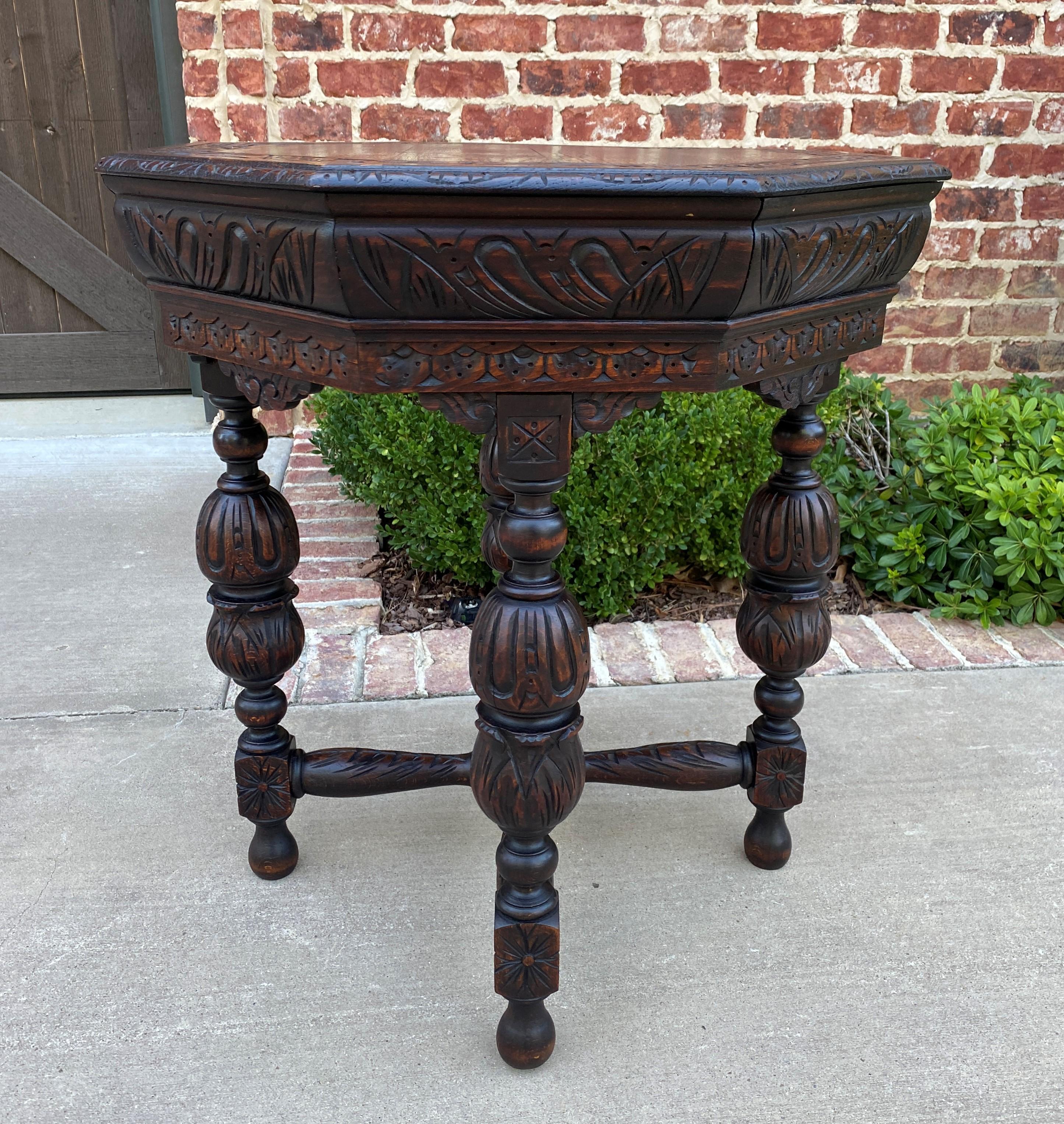 Antique French Table Octagonal Renaissance Revival Carved Oak 19th C 3
