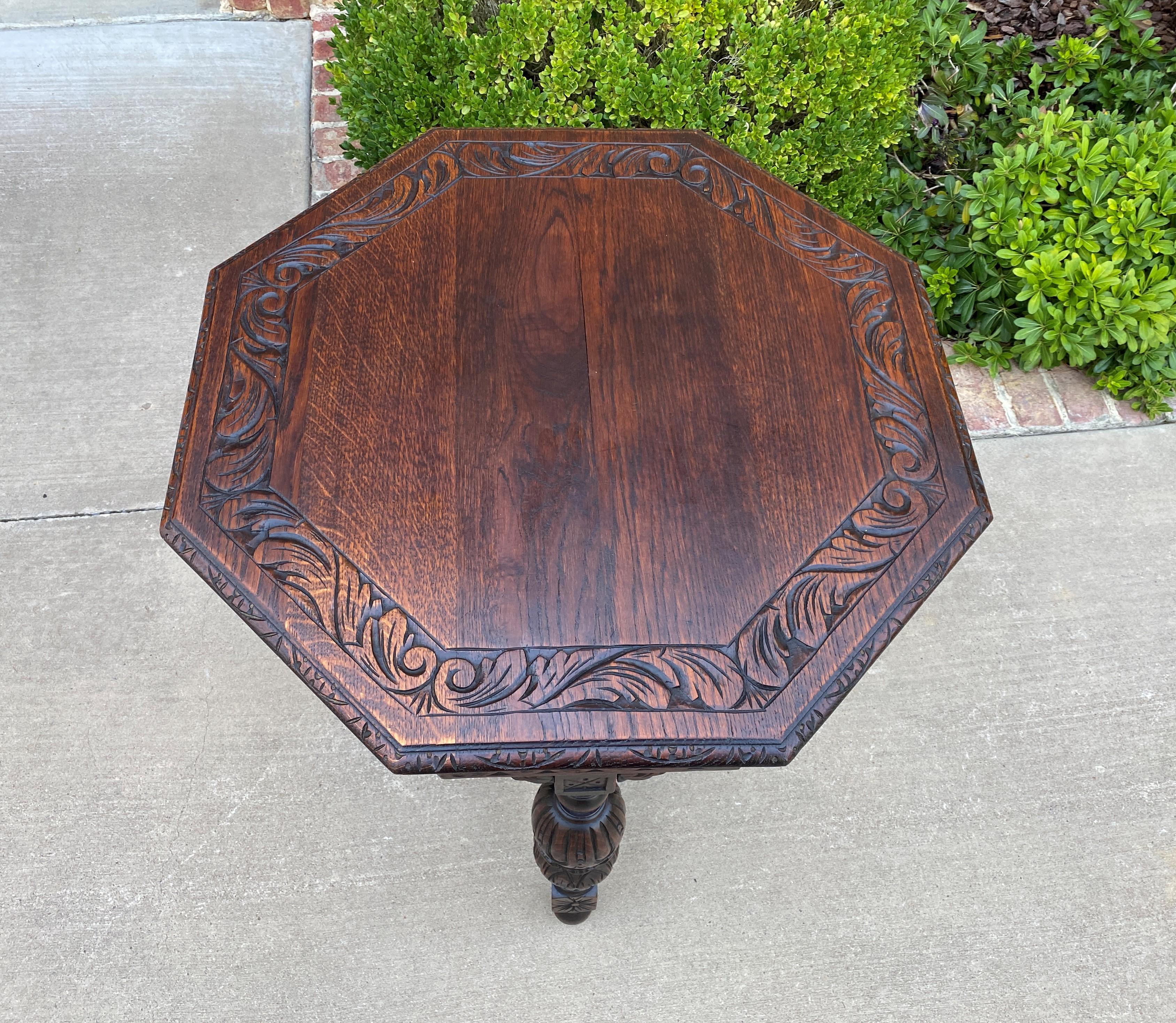 Antique French Table Octagonal Renaissance Revival Carved Oak 19th C 4