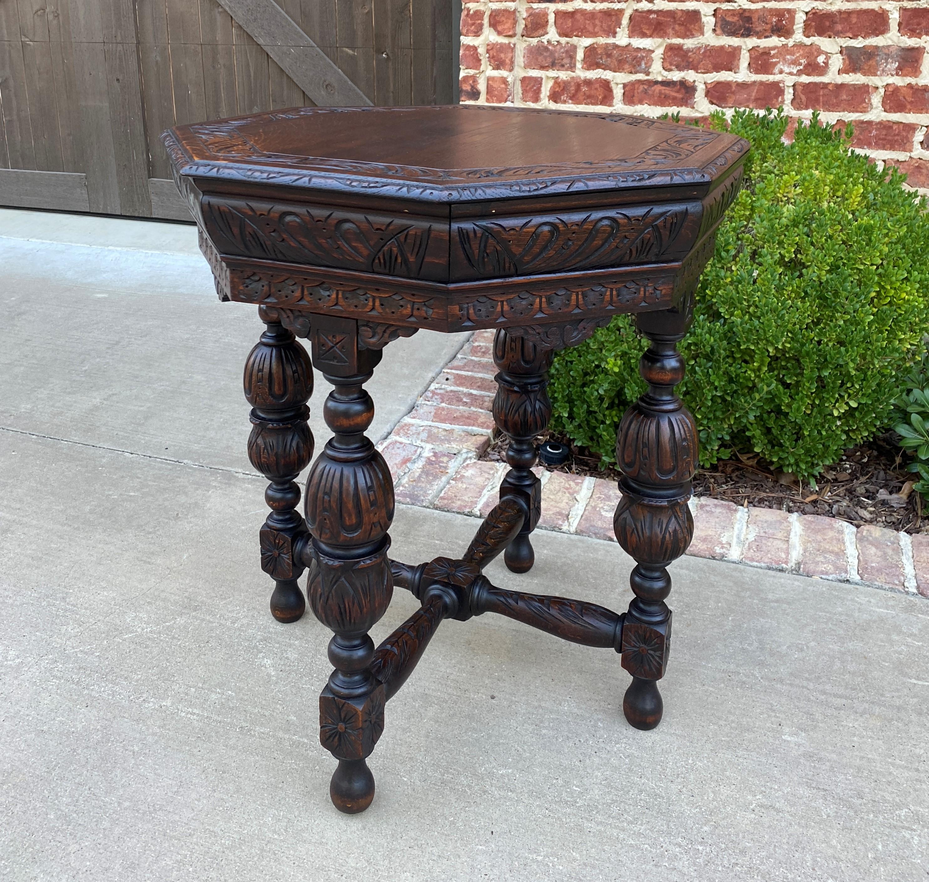 Antique French Table Octagonal Renaissance Revival Carved Oak 19th C 5
