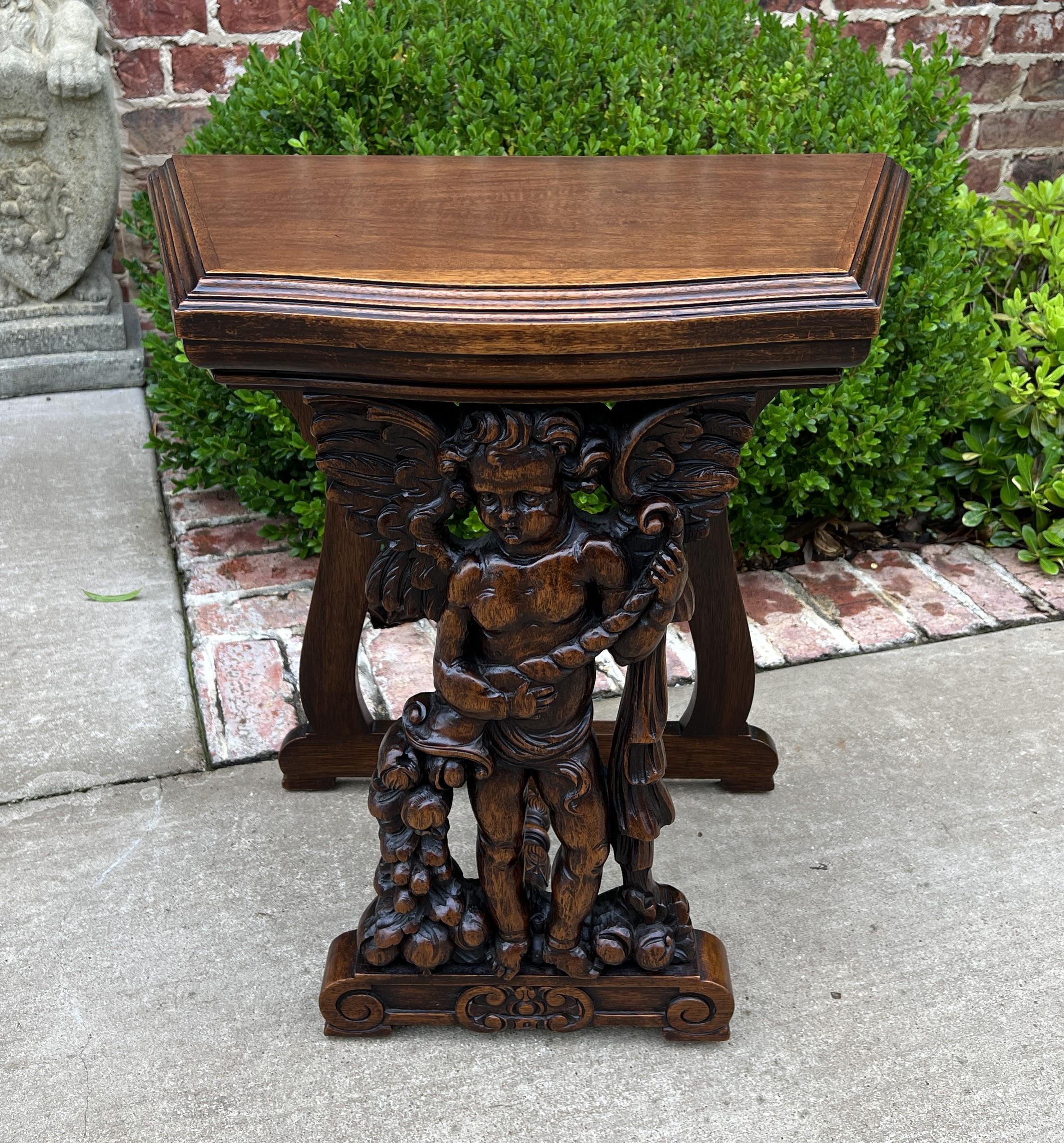 Antique French Table Side Table End Table Nightstand Pedestal Cherub Walnut 5
