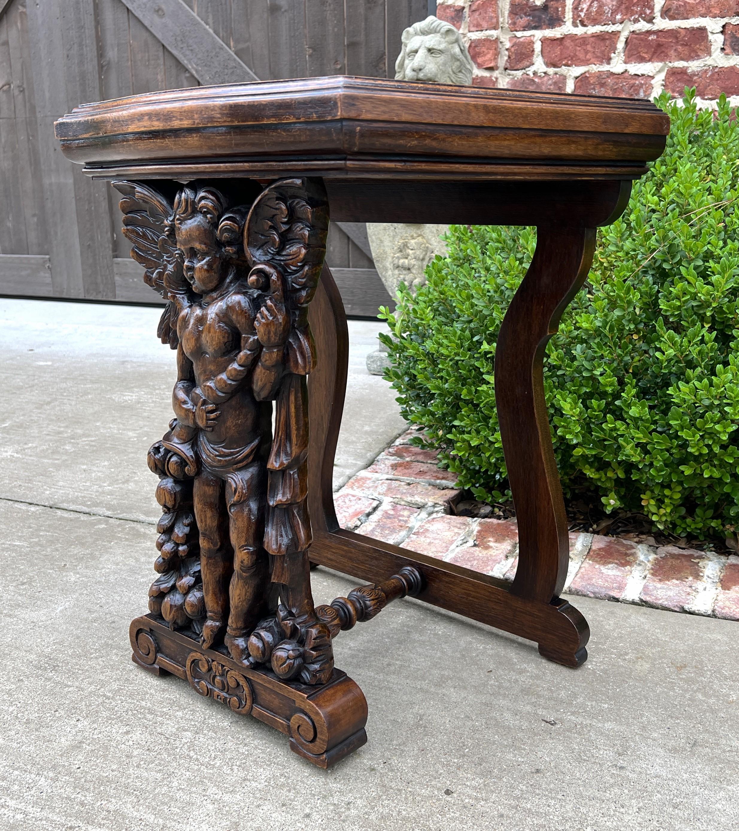 Antique French Table Side Table End Table Nightstand Pedestal Cherub Walnut 7