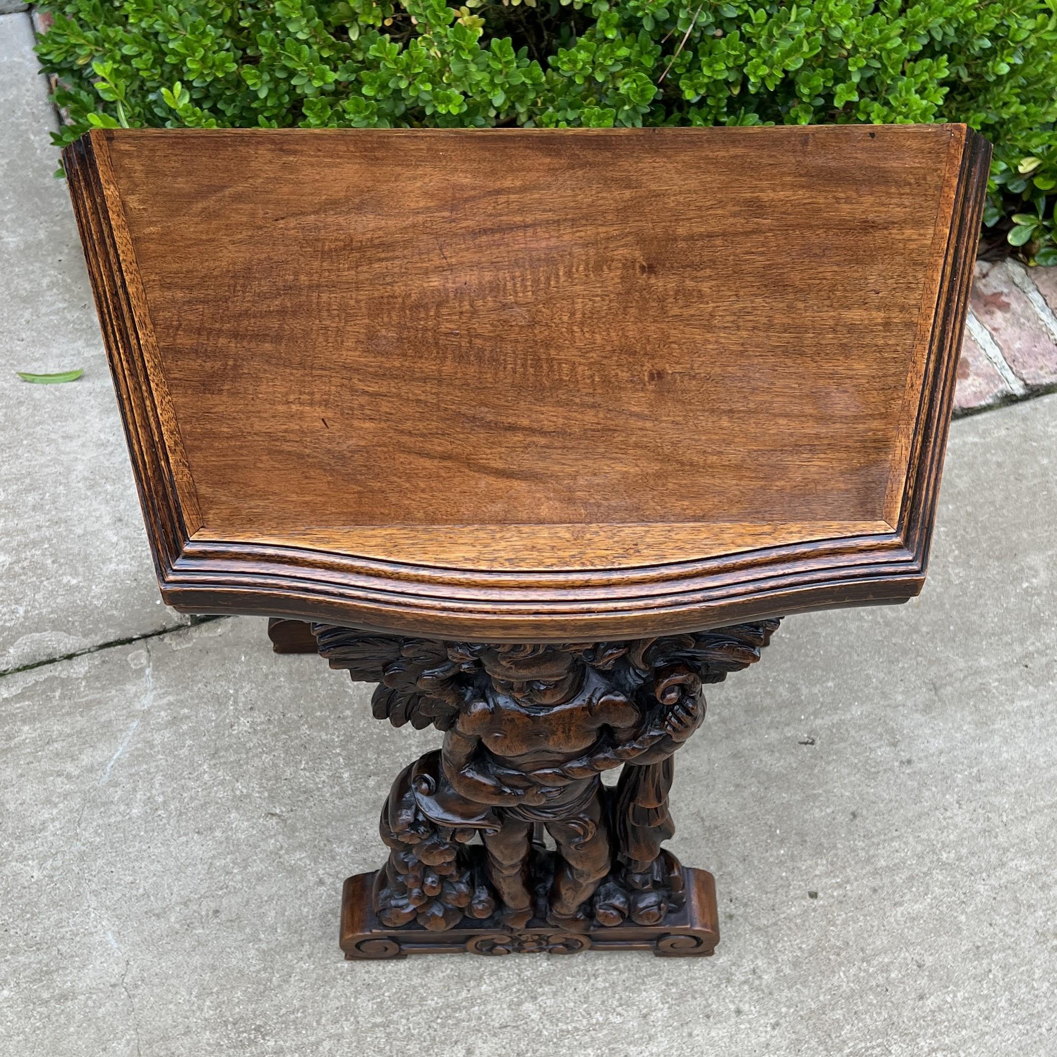 Antique French Table Side Table End Table Nightstand Pedestal Cherub Walnut 8