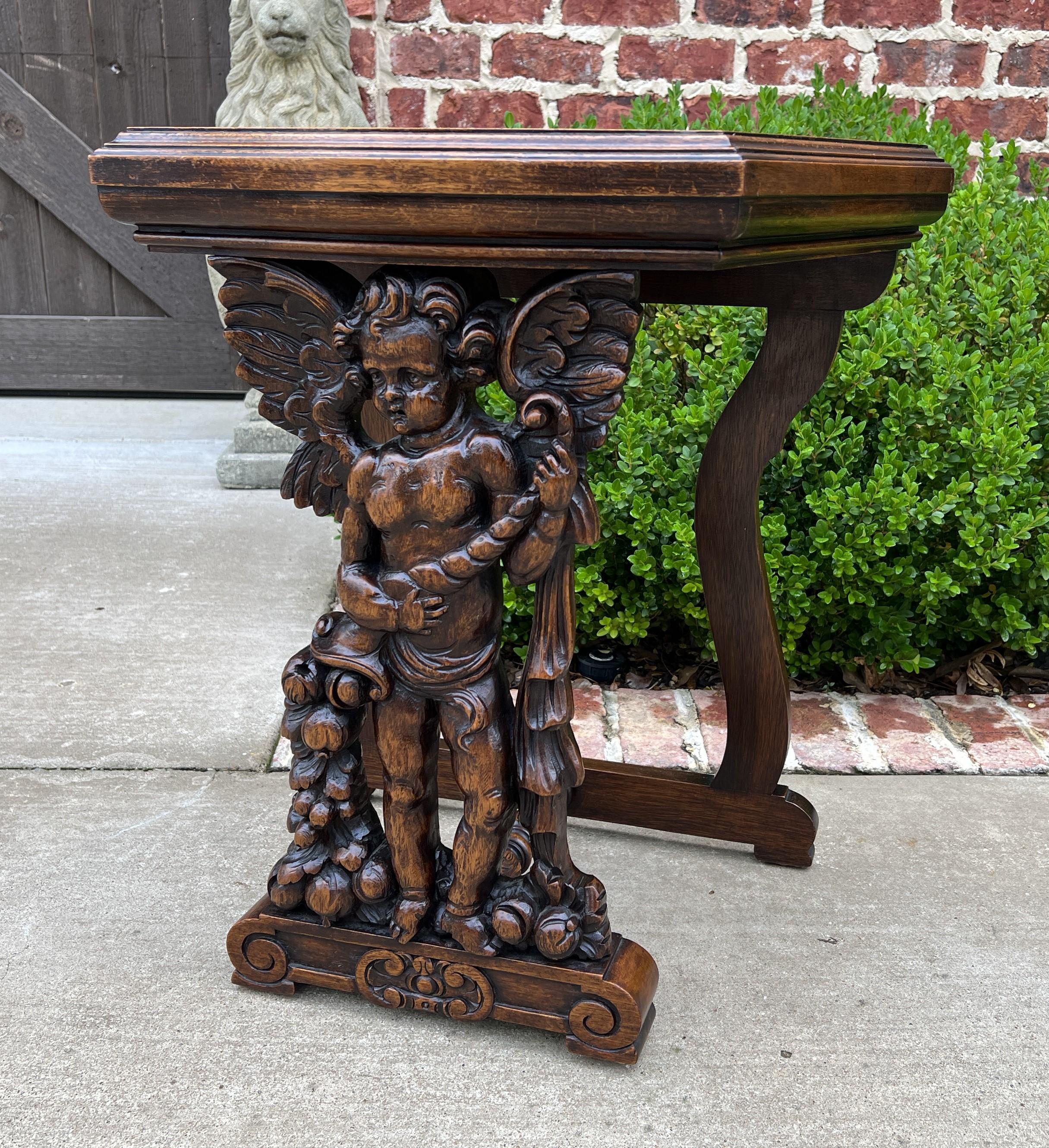 Renaissance Revival Antique French Table Side Table End Table Nightstand Pedestal Cherub Walnut