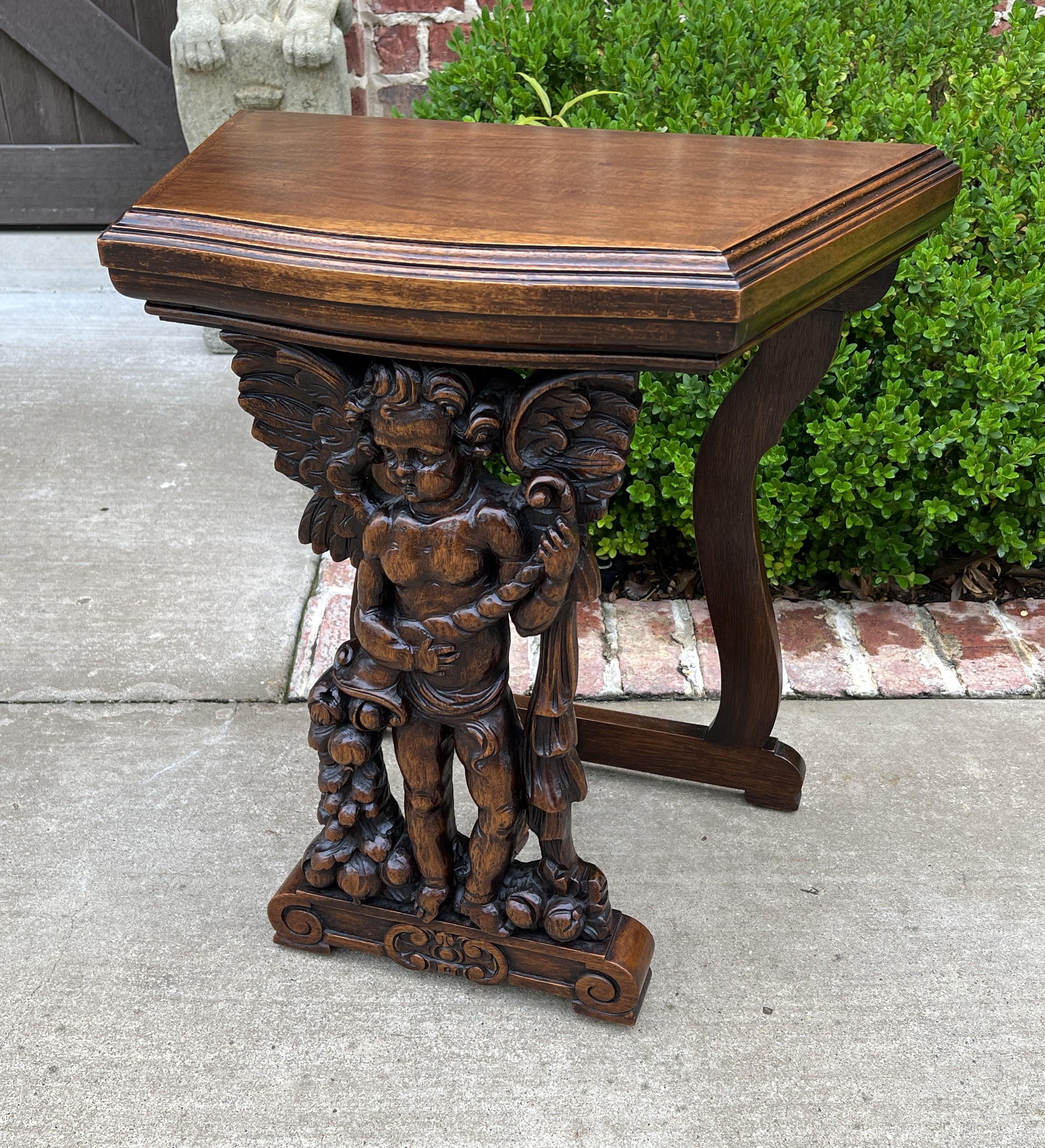 Carved Antique French Table Side Table End Table Nightstand Pedestal Cherub Walnut